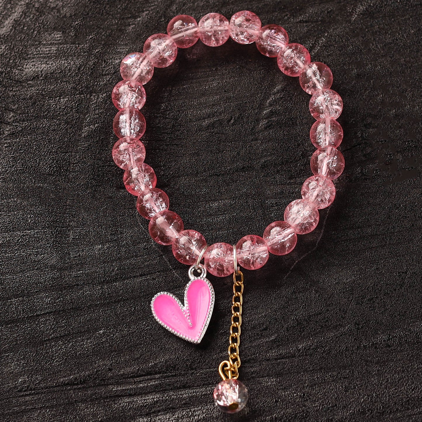 Handmade Crystal Beaded Bracelet with Heart Charm 09