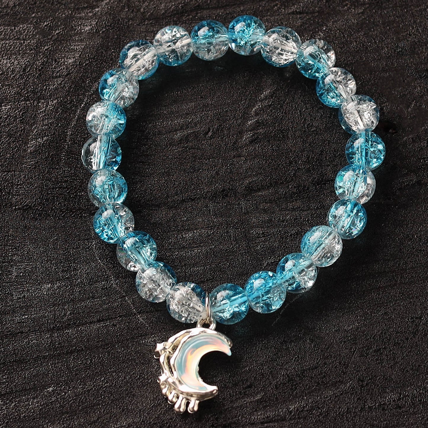Handmade Crystal Beaded Bracelet with Moon Charm 14