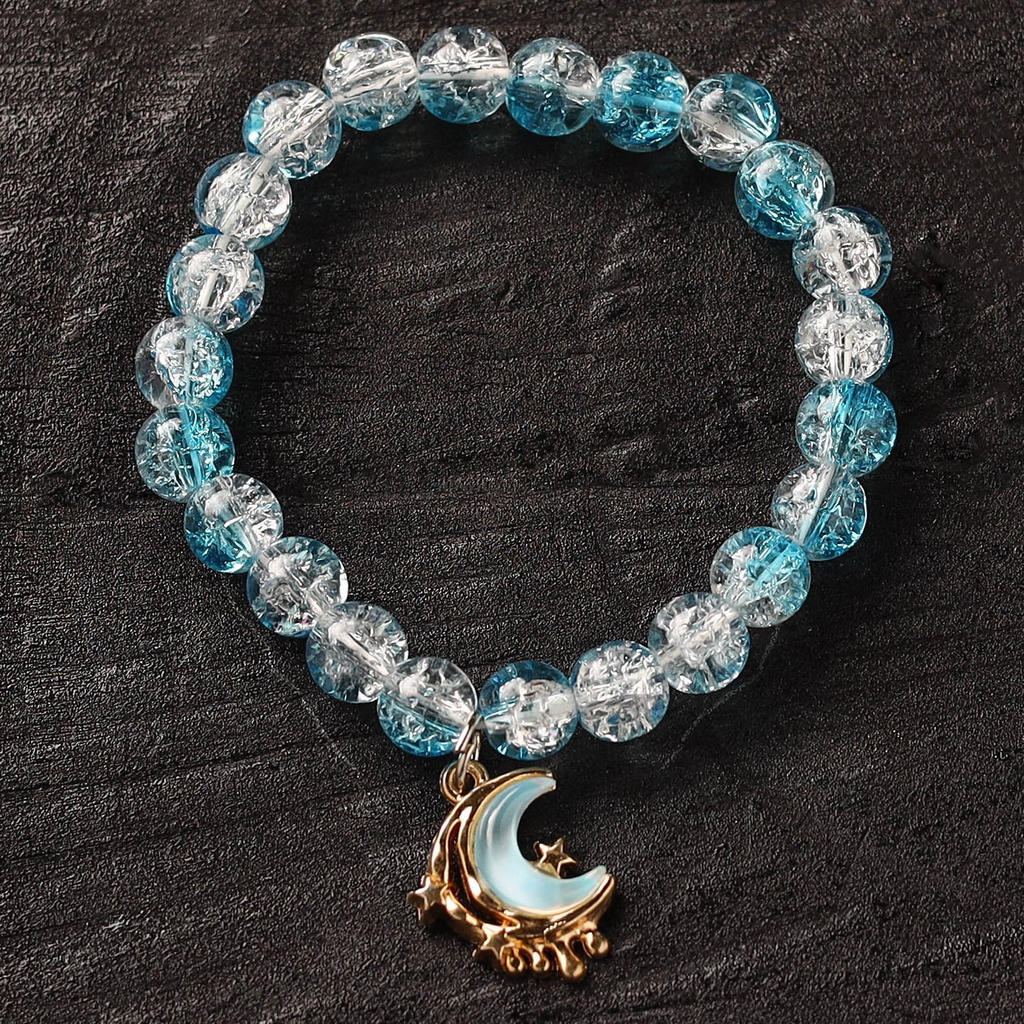 Handmade Crystal Beaded Bracelet with Moon Charm 15