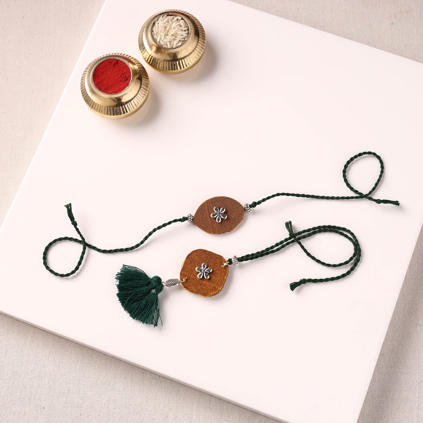 Handmade GS Bead Work Fabart Rakhi with Lumba Set 06