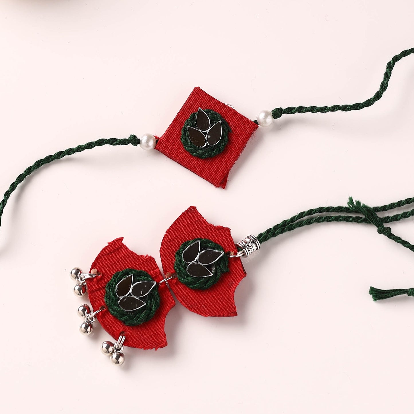 Handmade Thread & Mirror Work Fabart Rakhi with Lumba Set 13