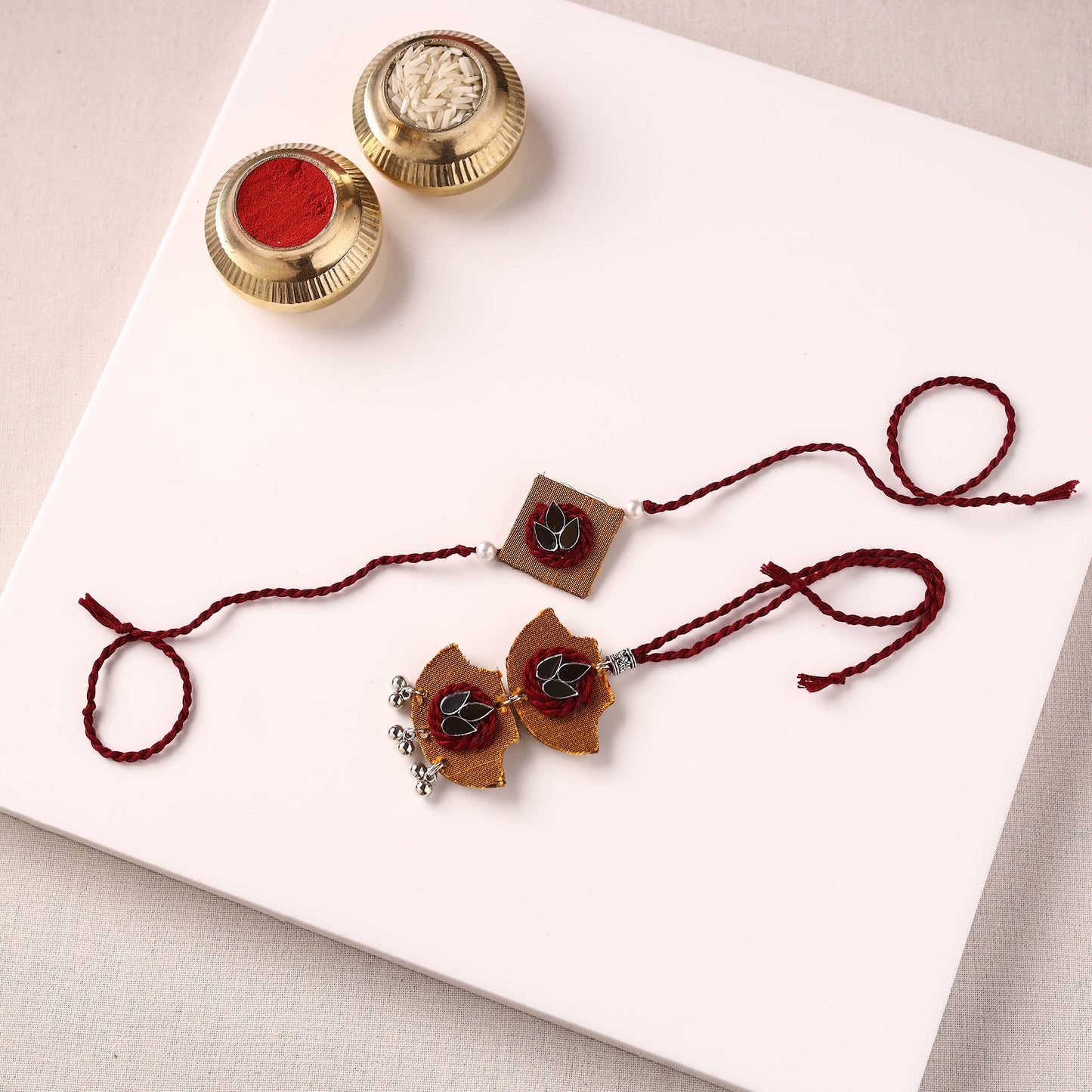 Handmade Thread & Mirror Work Fabart Rakhi with Lumba Set 19