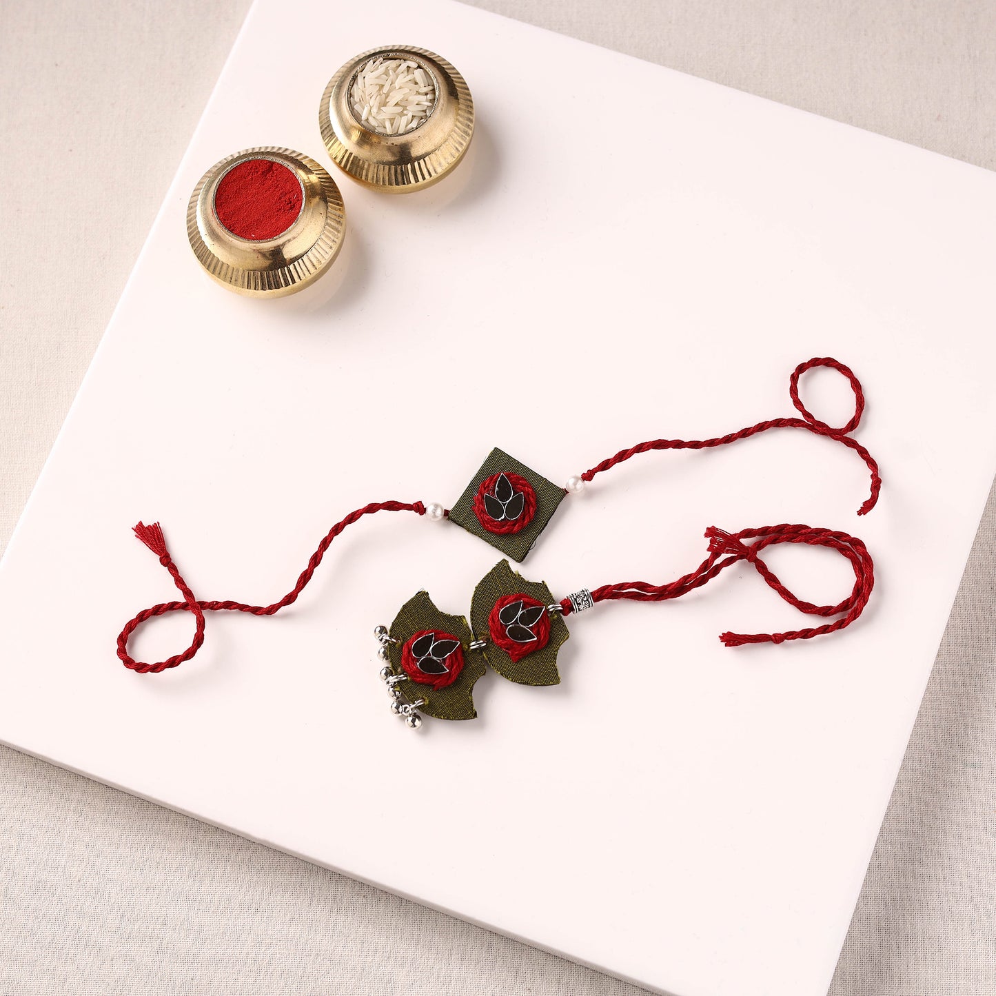 Handmade Thread & Mirror Work Fabart Rakhi with Lumba Set 22