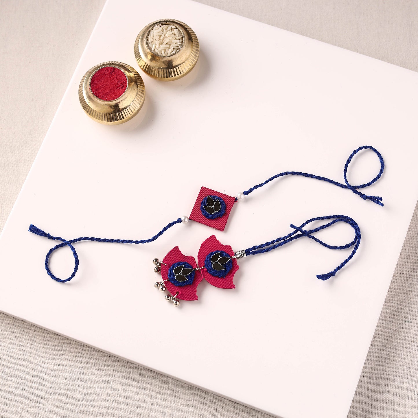Handmade Thread & Mirror Work Fabart Rakhi with Lumba Set 23