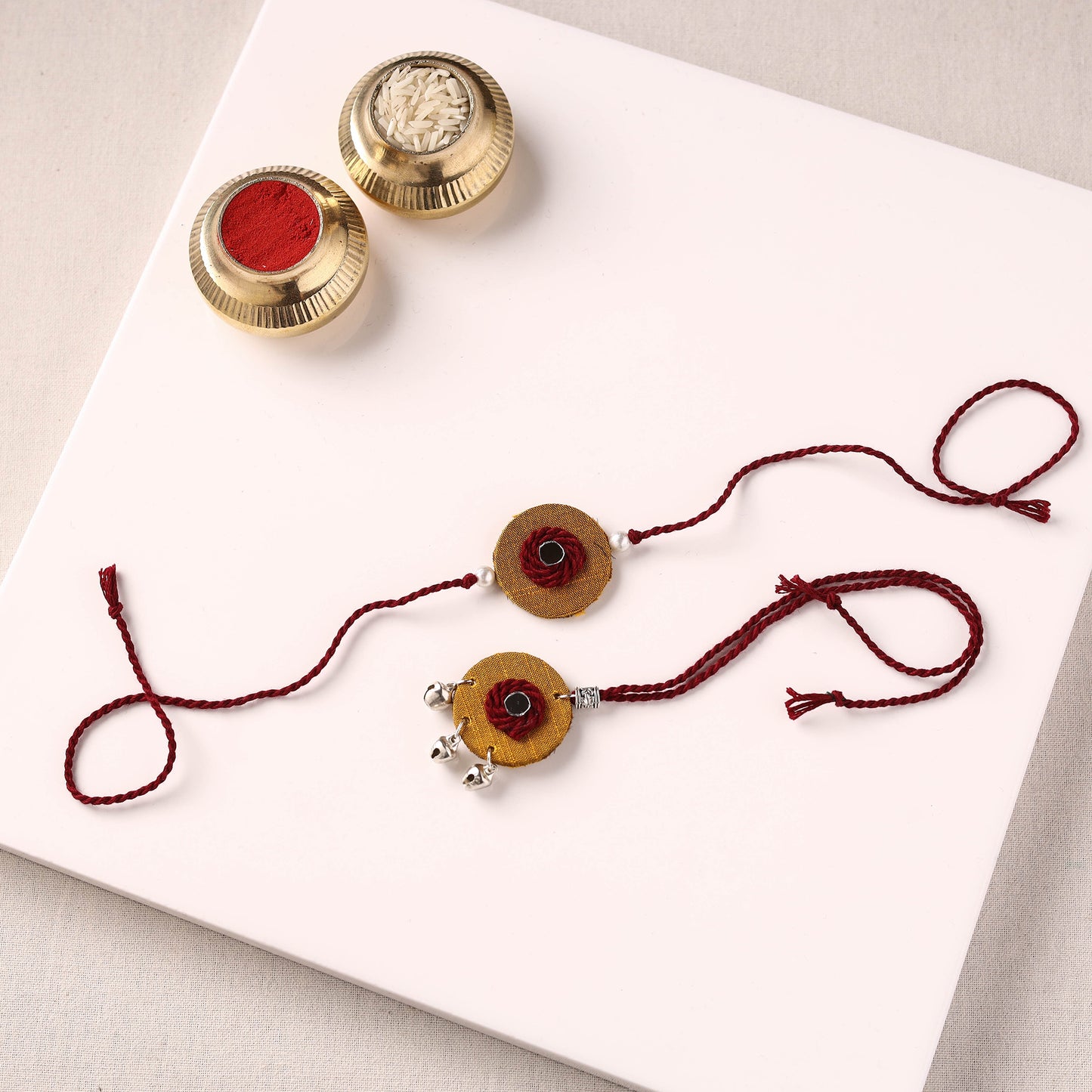 Handmade Thread & Mirror Work Fabart Rakhi with Lumba Set 25