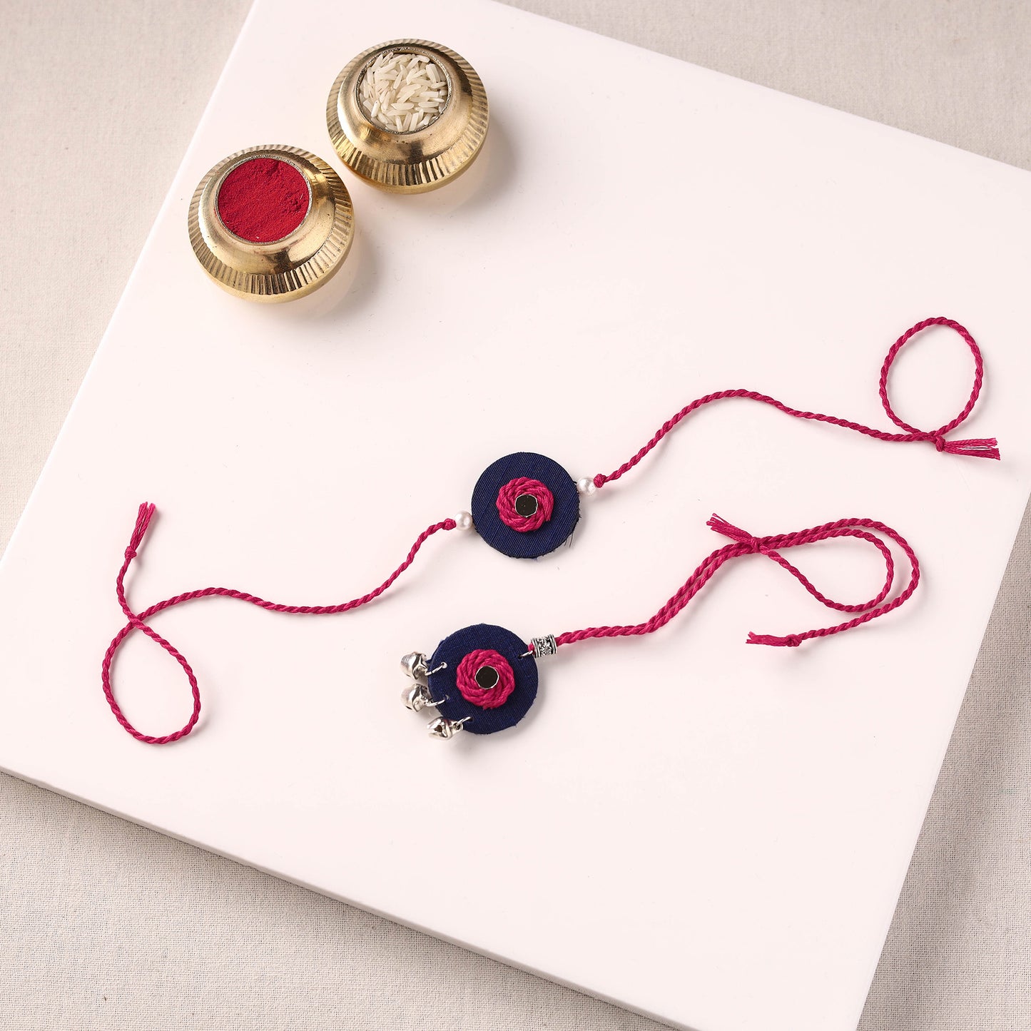 Handmade Thread & Mirror Work Fabart Rakhi with Lumba Set 26