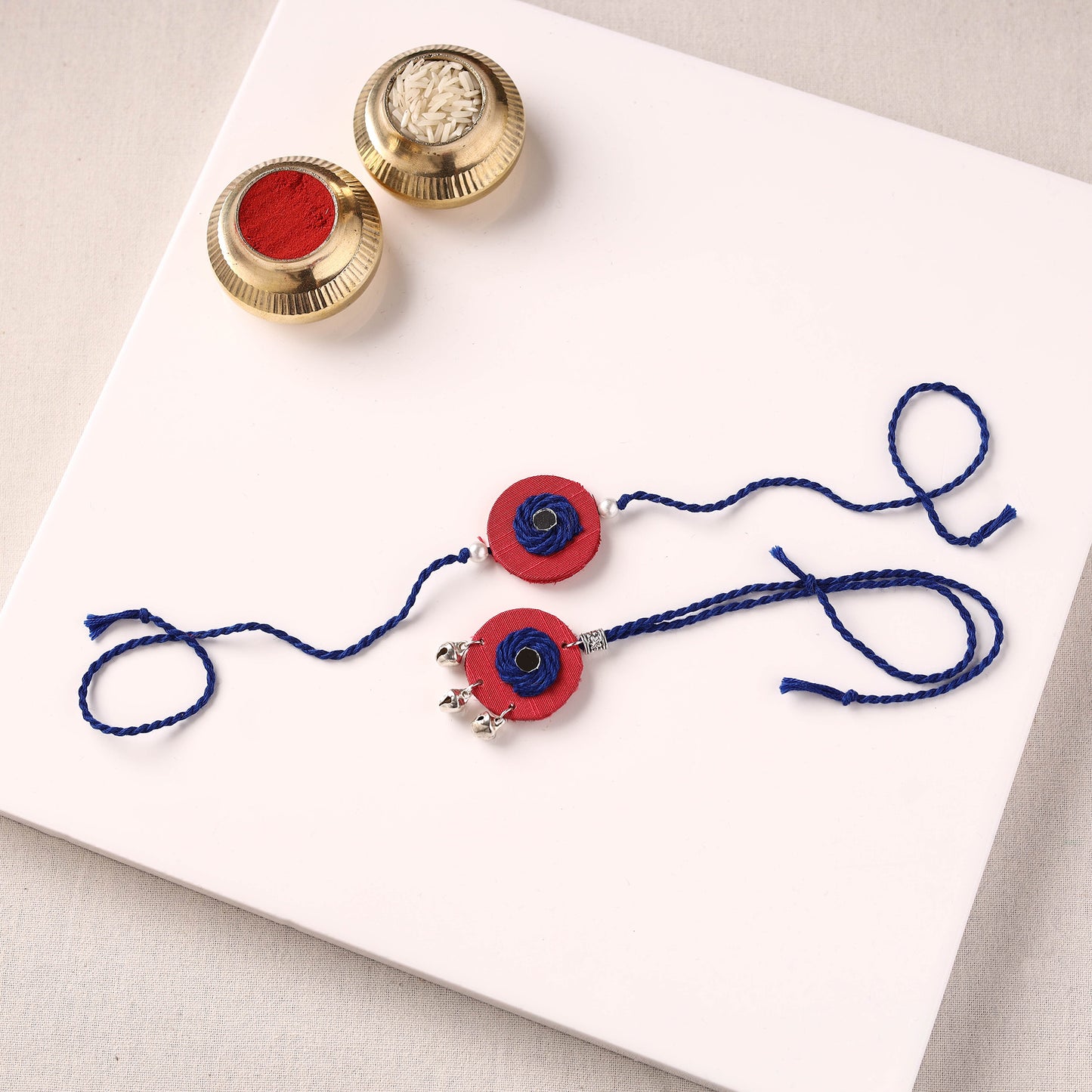 Handmade Thread & Mirror Work Fabart Rakhi with Lumba Set 27