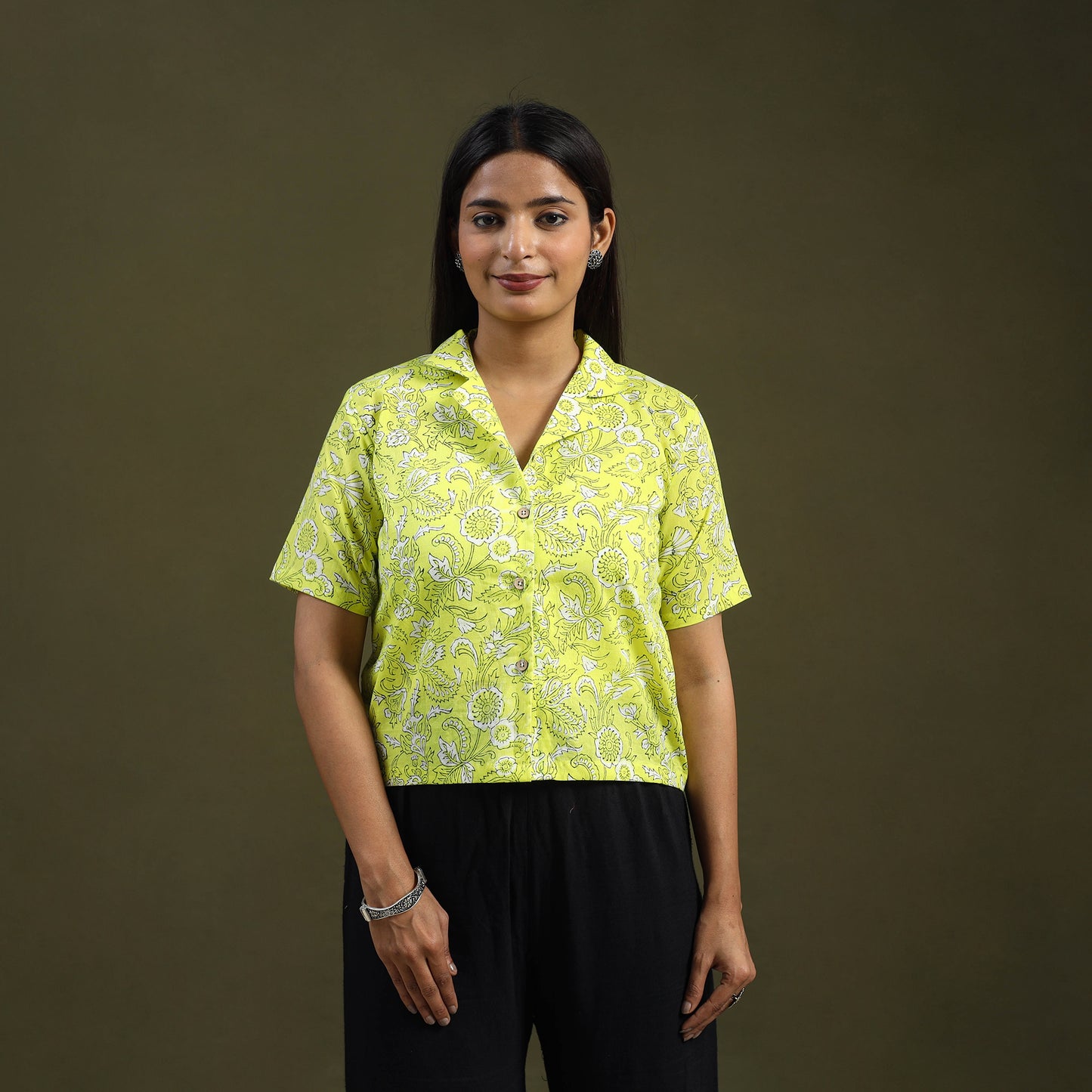 Buy Lime Green Sanganeri Block Print Cotton Crop Top