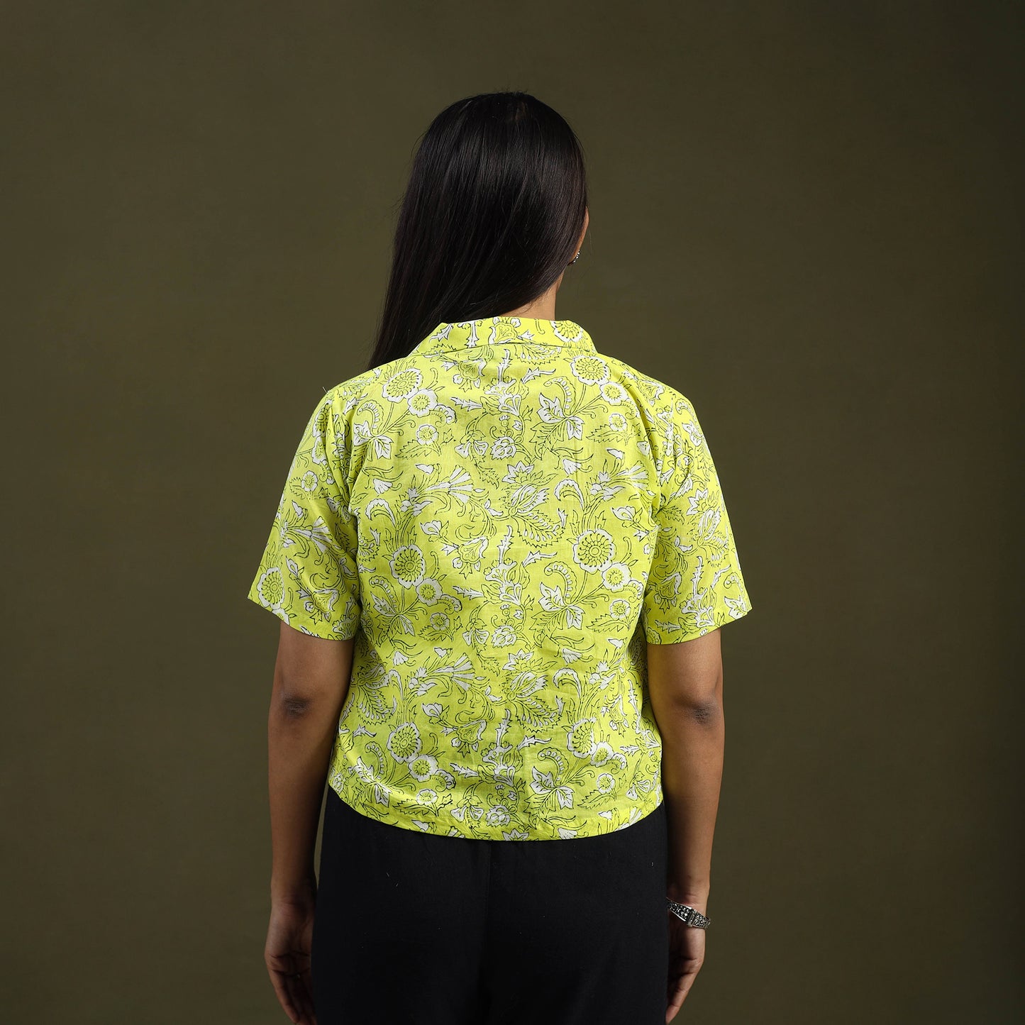 Buy Lime Green Sanganeri Block Print Cotton Crop Top