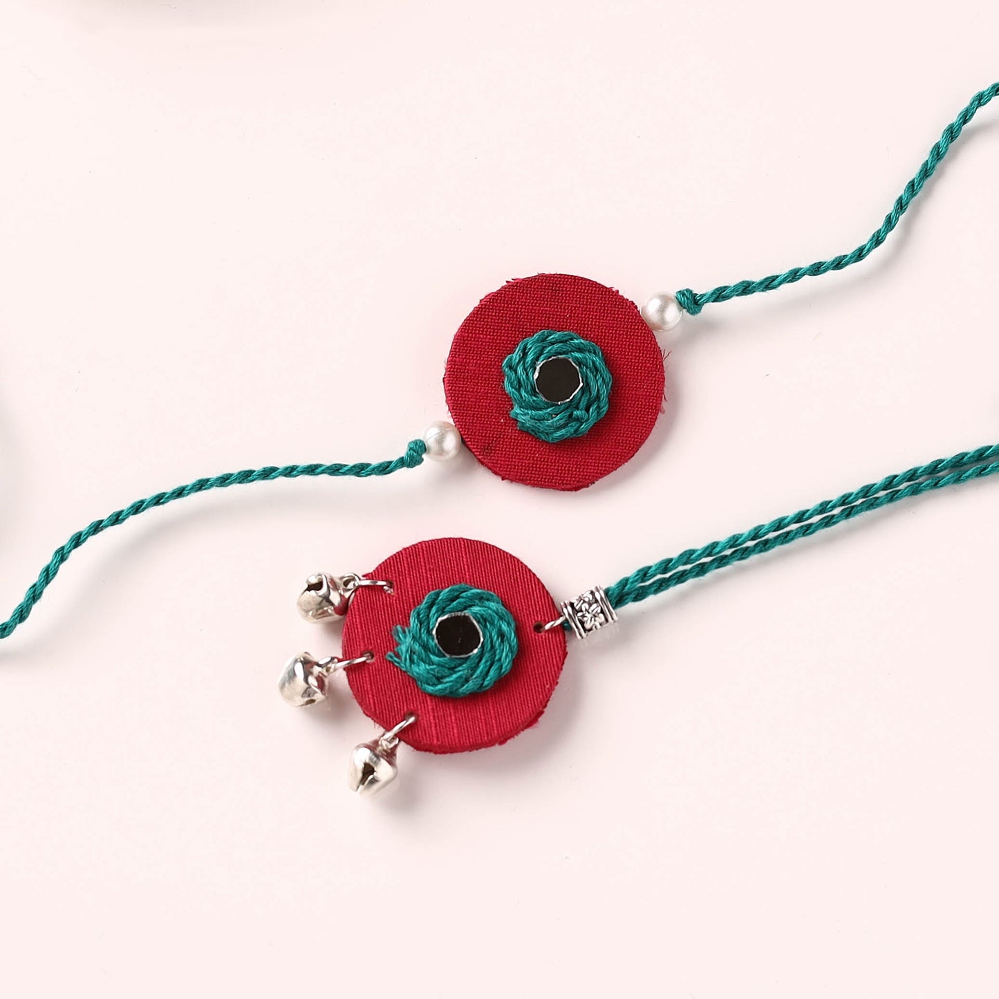 Handmade Thread & Mirror Work Fabart Rakhi with Lumba Set 35