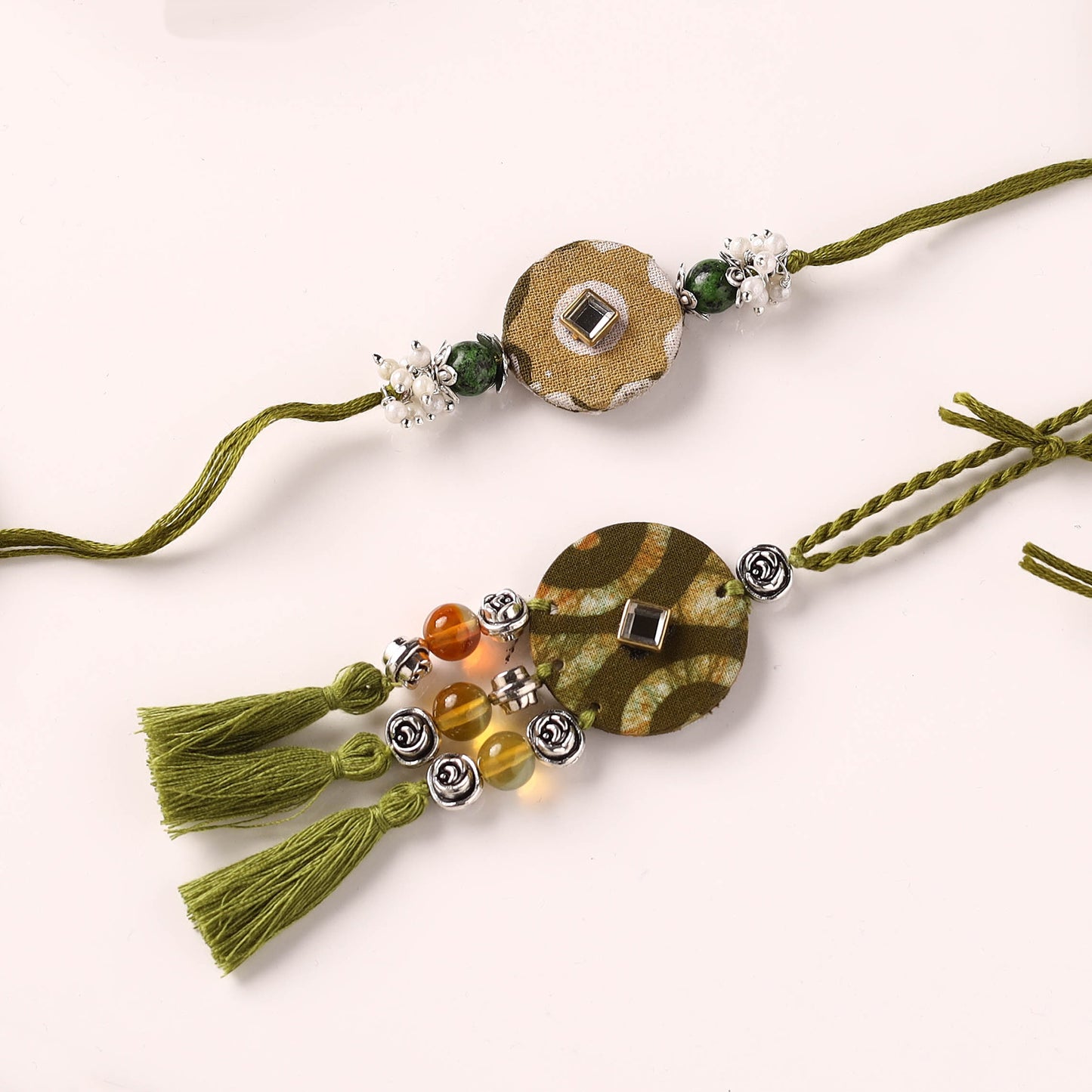 Handmade GS Beads & Kundan Work Fabart Rakhi with Lumba Set 37