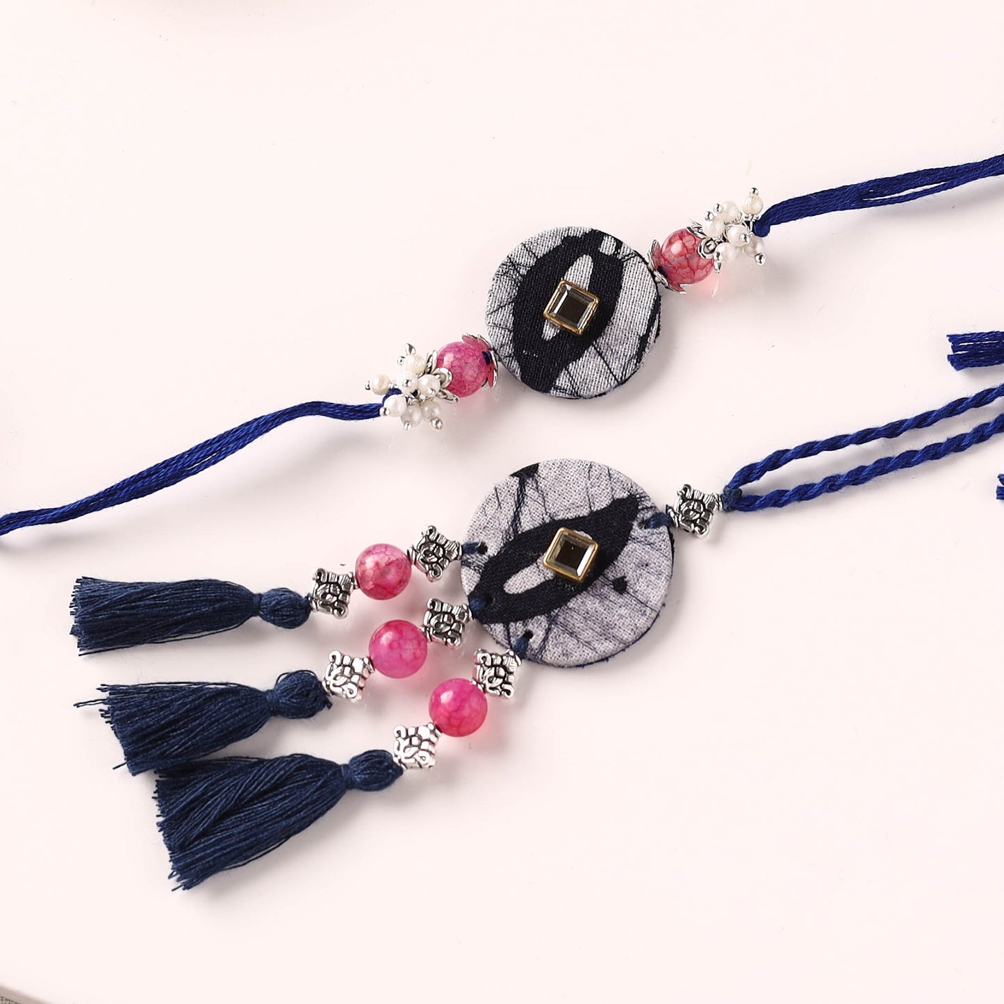 Handmade GS Beads & Kundan Work Fabart Rakhi with Lumba Set 40
