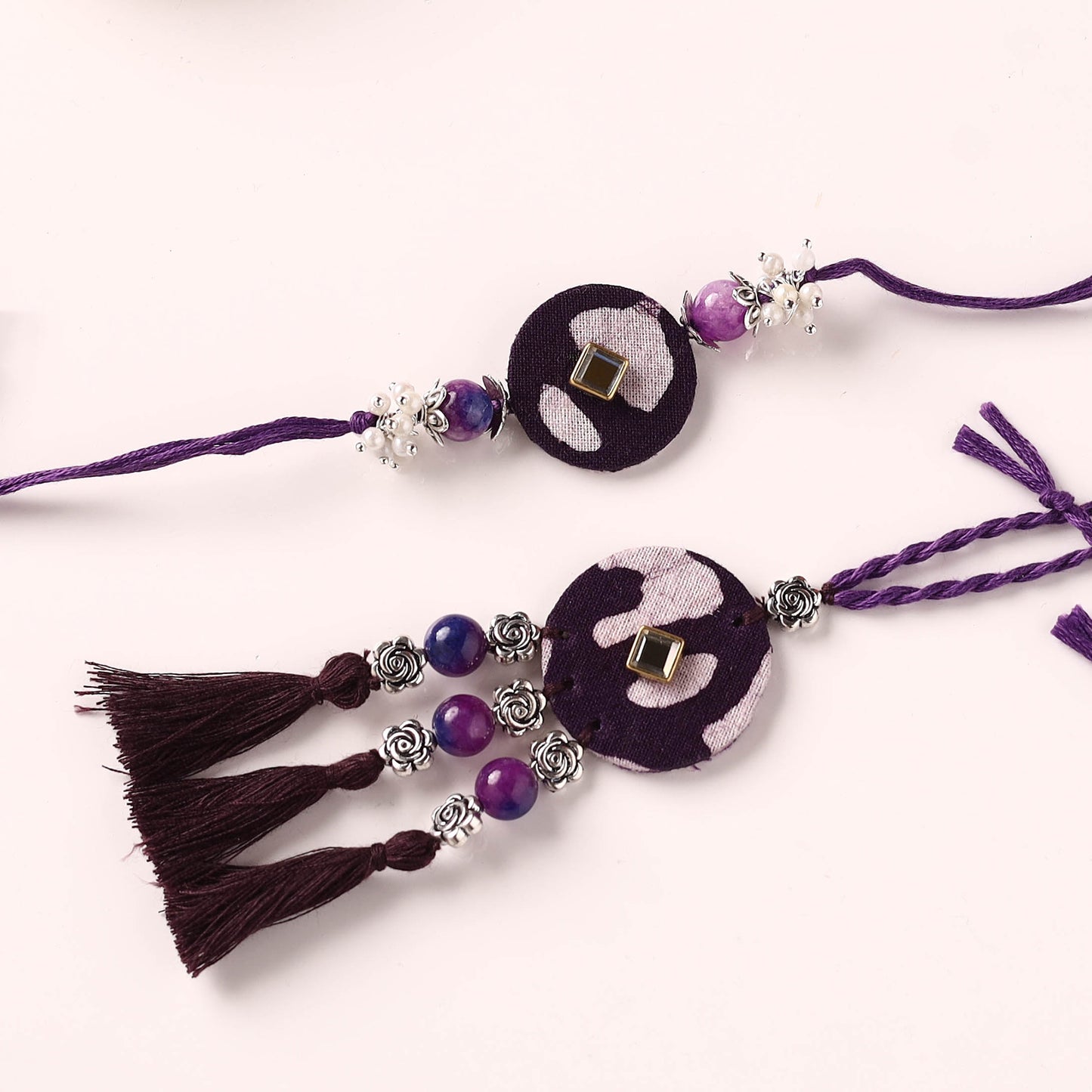 Handmade GS Beads & Kundan Work Fabart Rakhi with Lumba Set 44