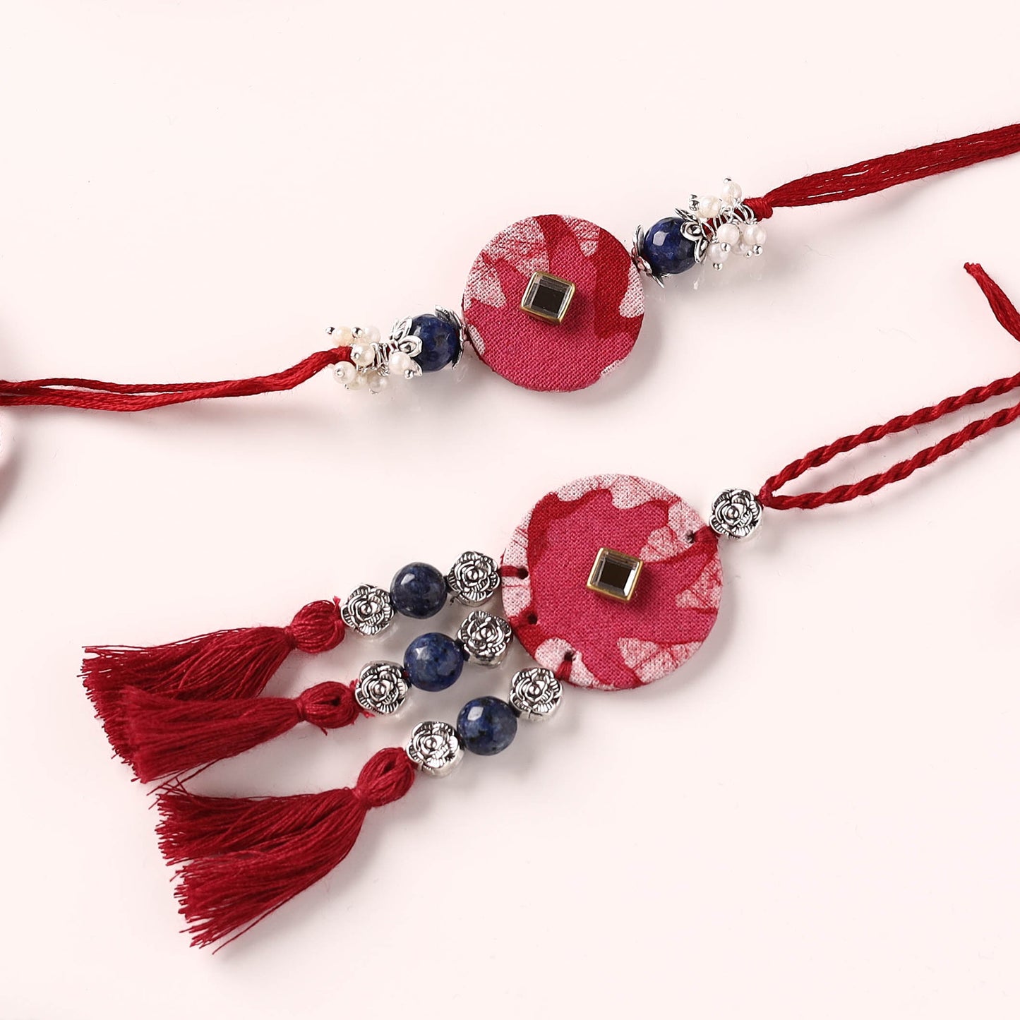 Handmade GS Beads & Kundan Work Fabart Rakhi with Lumba Set 45