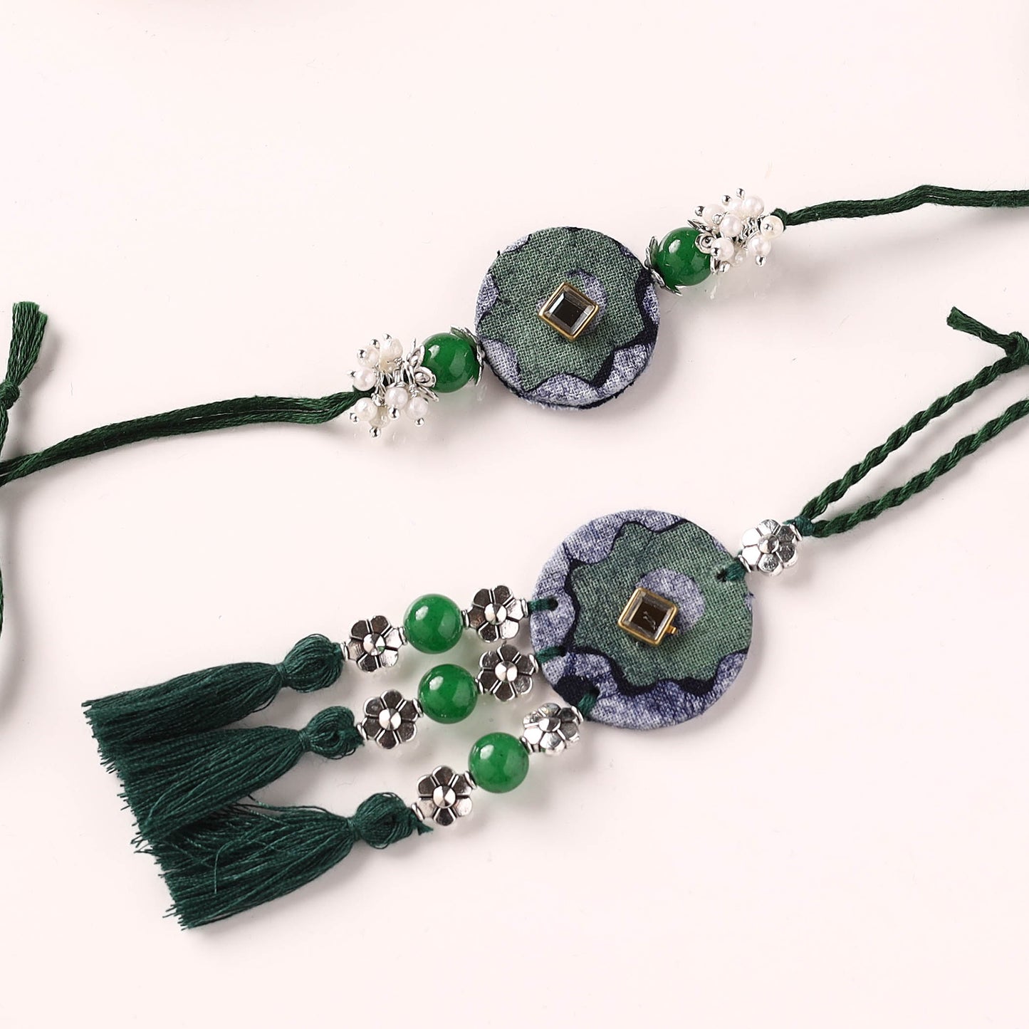 Handmade GS Beads & Kundan Work Fabart Rakhi with Lumba Set 46