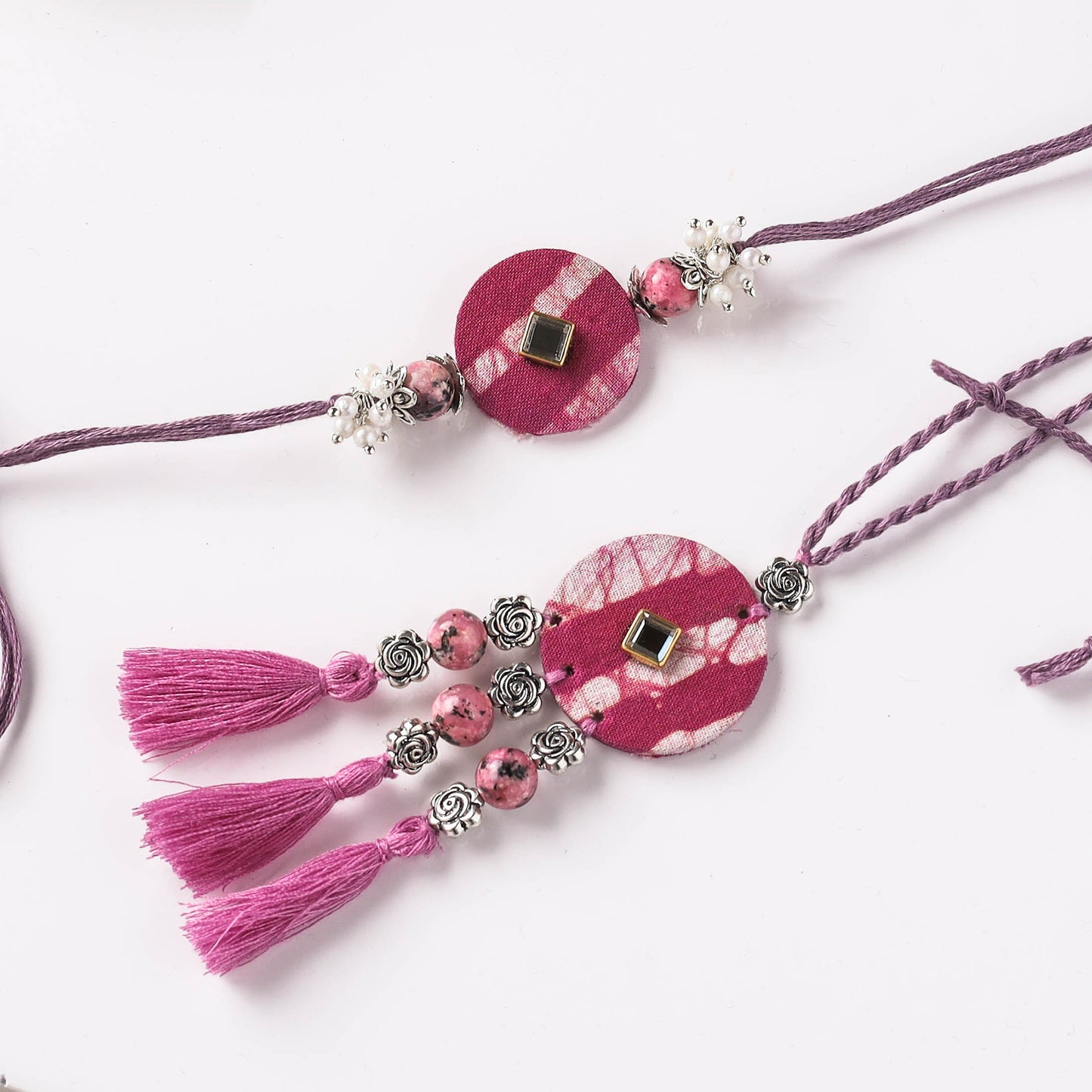 Handmade GS Beads & Kundan Work Fabart Rakhi with Lumba Set 47
