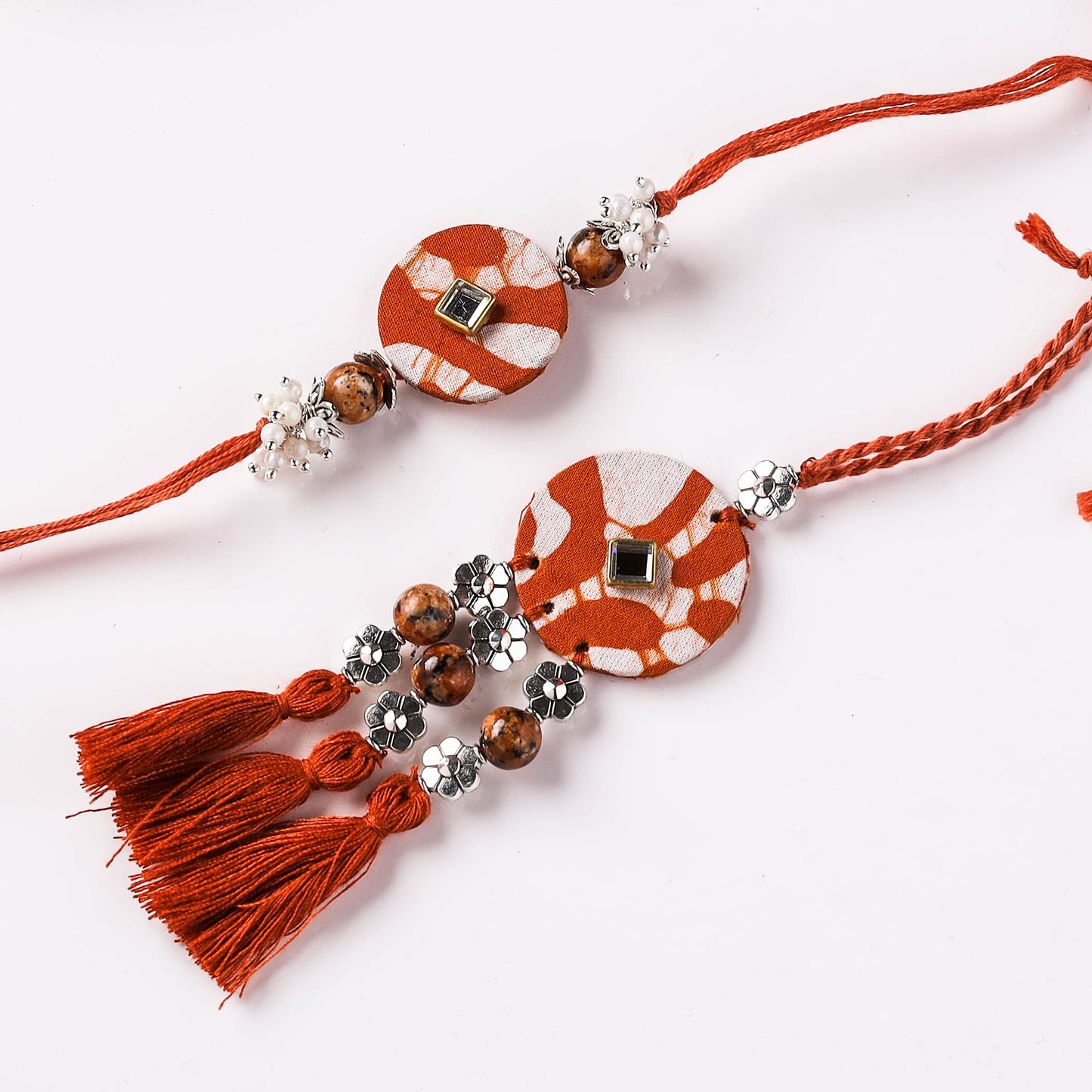 Handmade GS Beads & Kundan Work Fabart Rakhi with Lumba Set 48