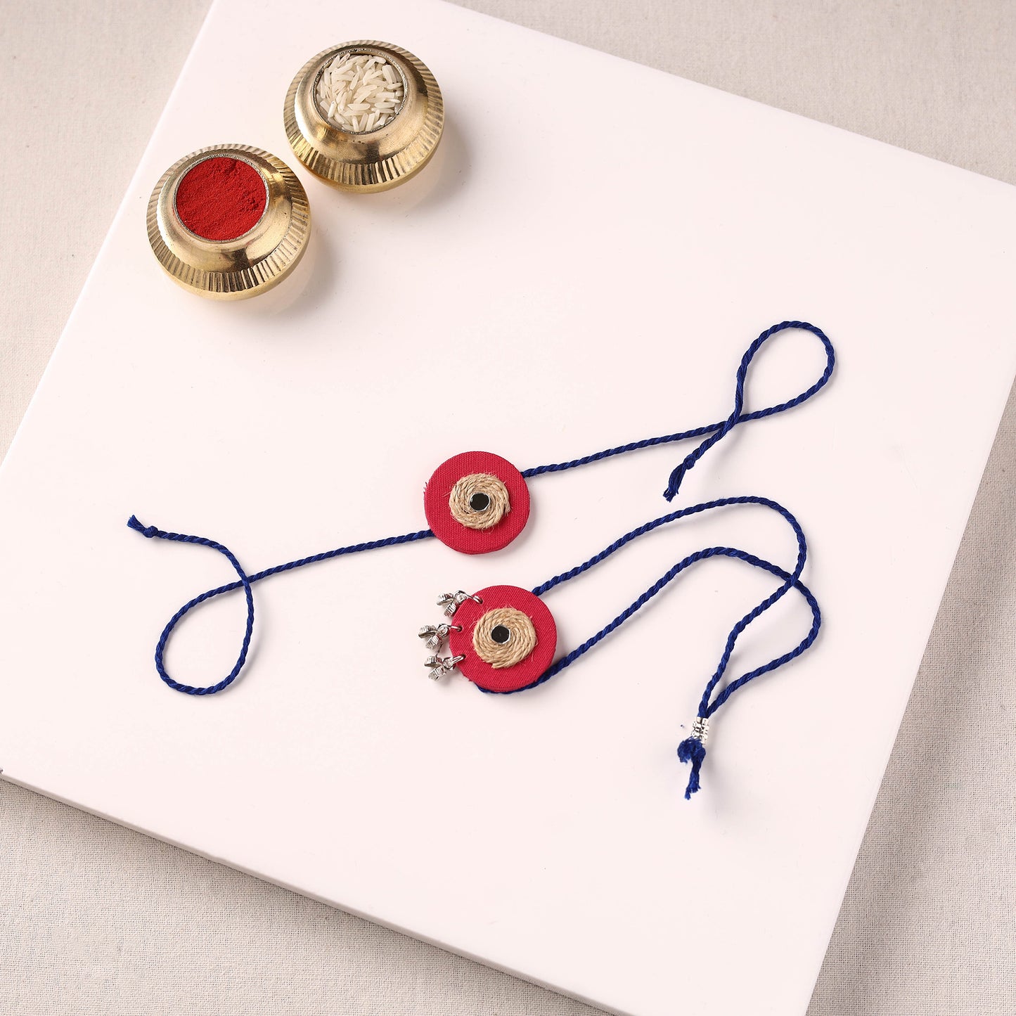 Handmade Jute & Mirror Work Fabart Bhaiya Bhabhi Rakhi Set 52