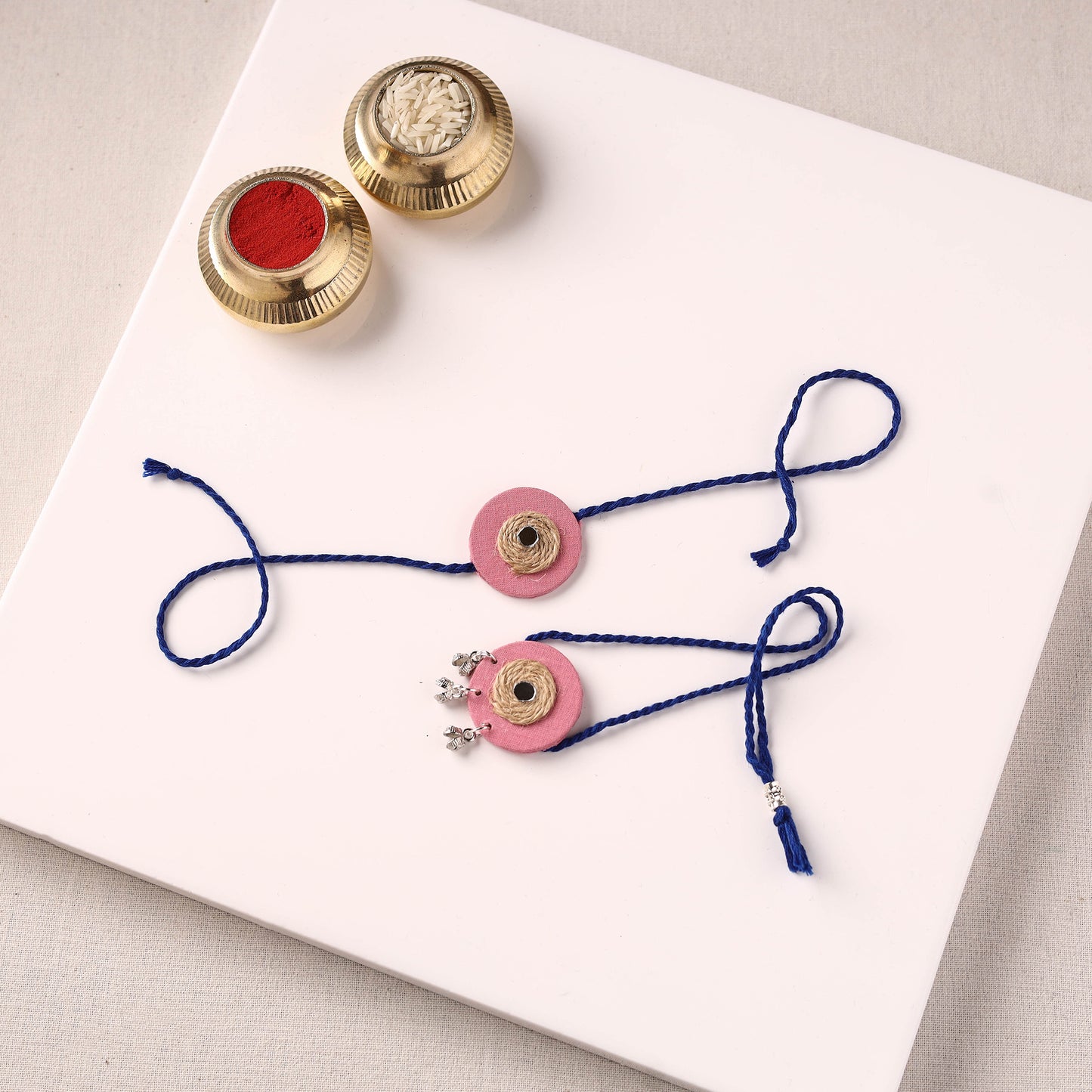 Handmade Jute & Mirror Work Fabart Bhaiya Bhabhi Rakhi Set 58