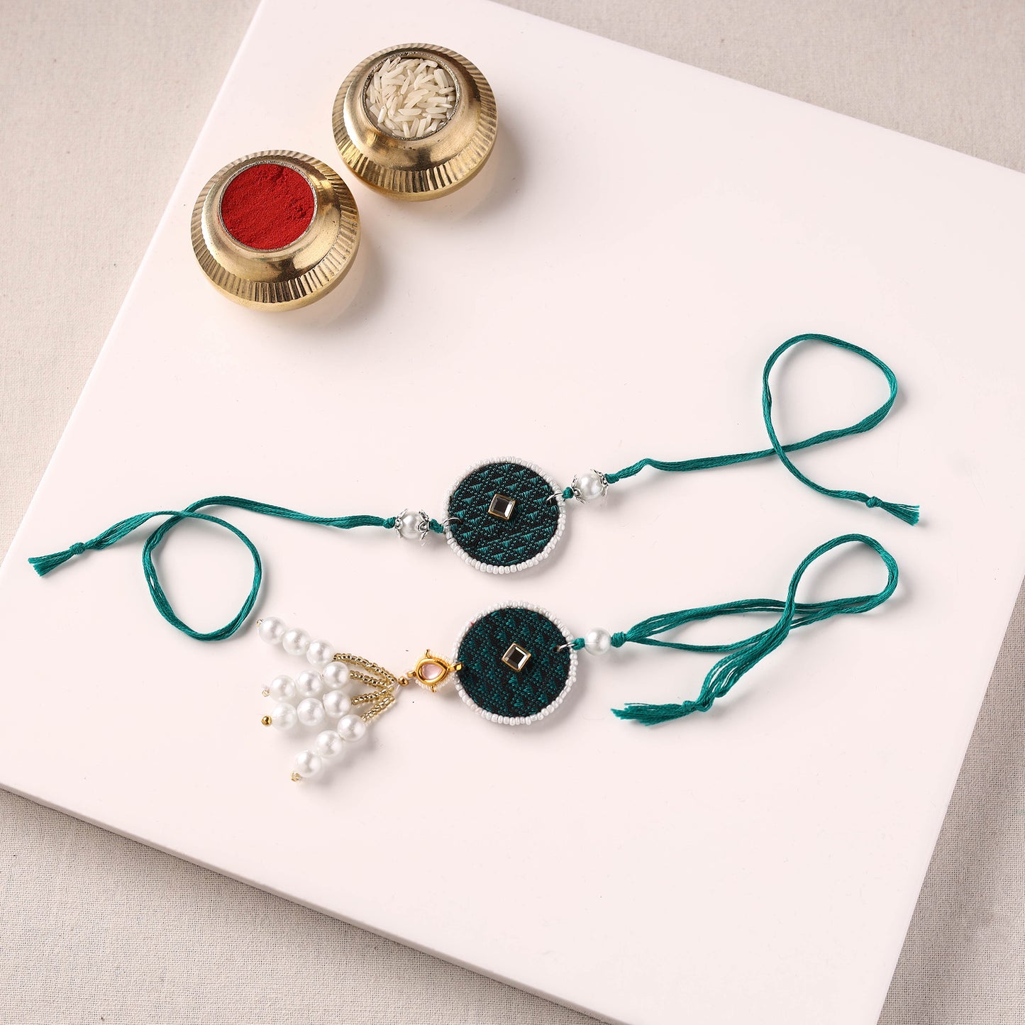 Handmade Kundan & Bead Work Fabart Rakhi with Lumba Set 61