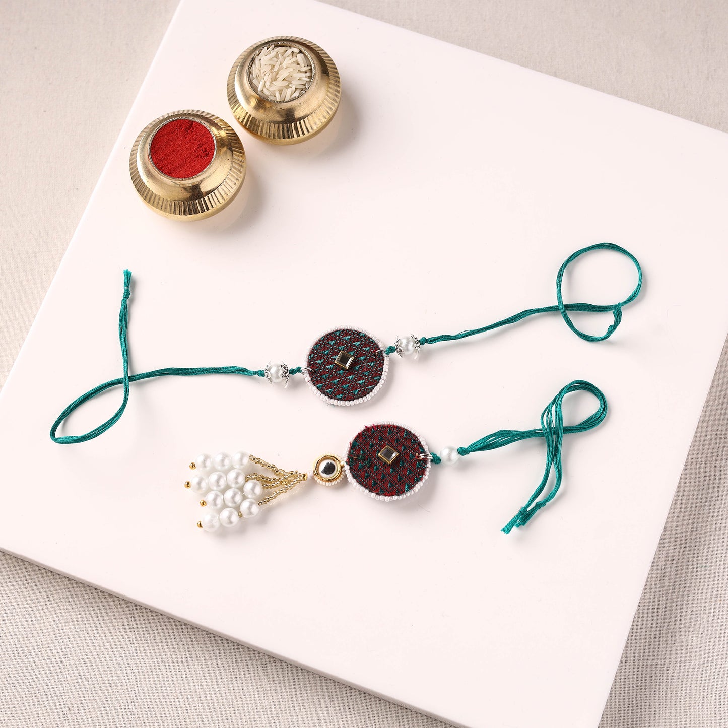 Handmade Kundan & Bead Work Fabart Rakhi with Lumba Set 66