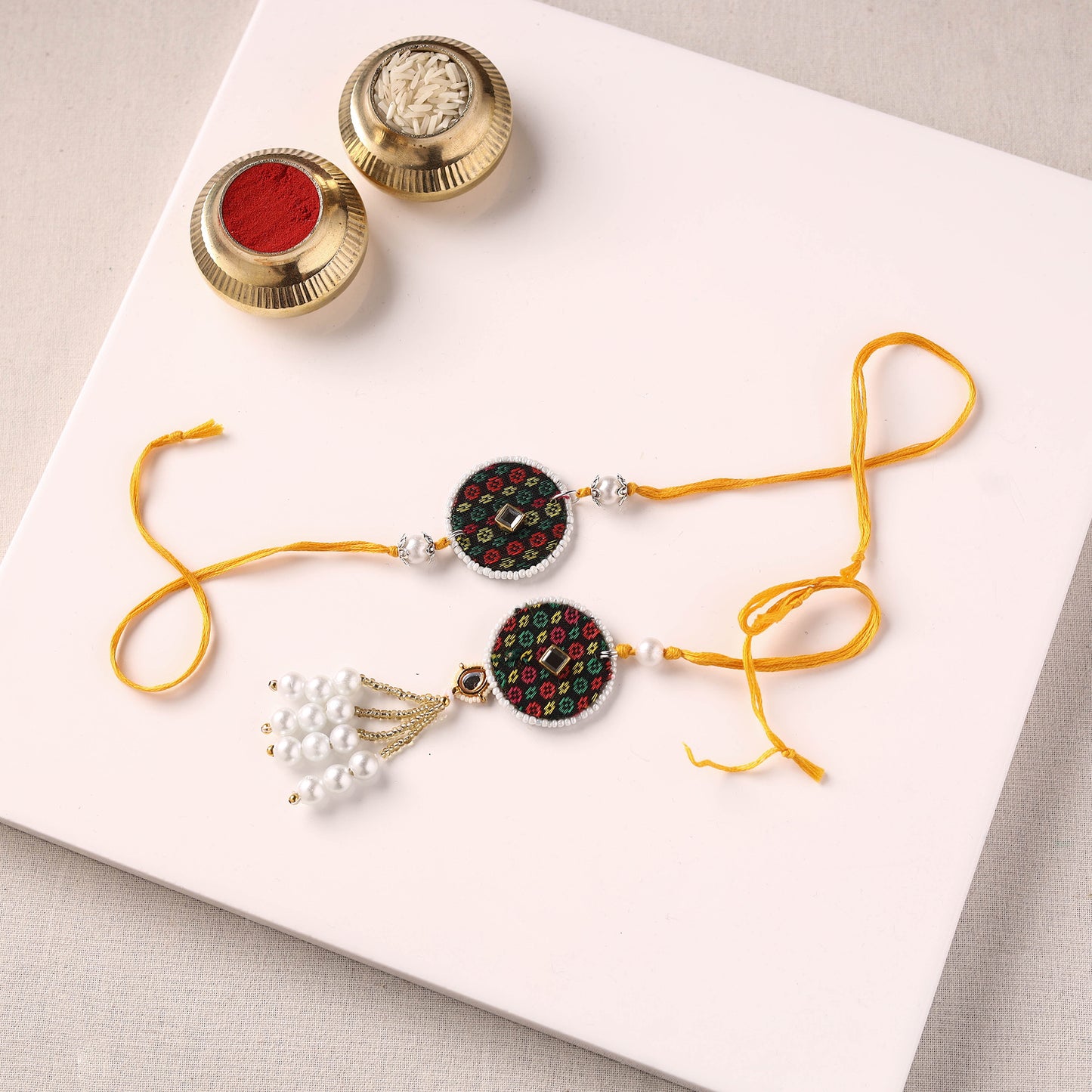 Handmade Kundan & Bead Work Fabart Rakhi with Lumba Set 67
