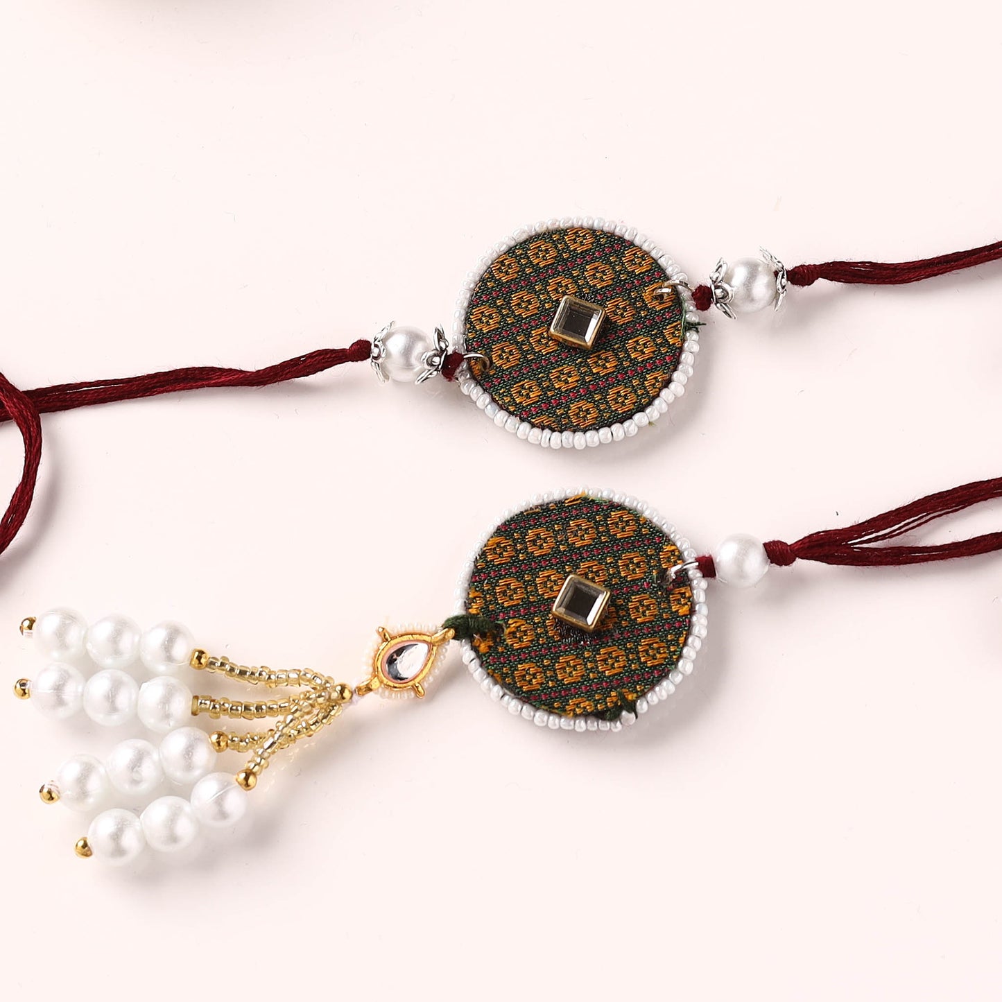 Handmade Kundan & Bead Work Fabart Rakhi with Lumba Set 69
