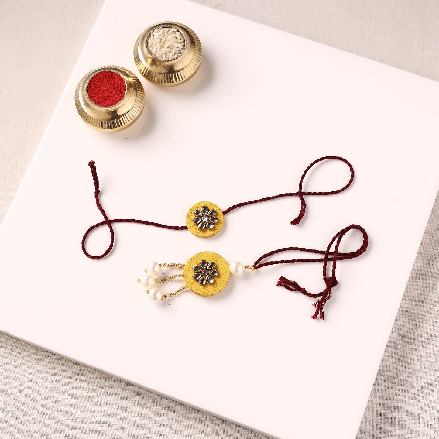 Handmade Kundan & Bead Work Fabart Rakhi with Lumba Set 74