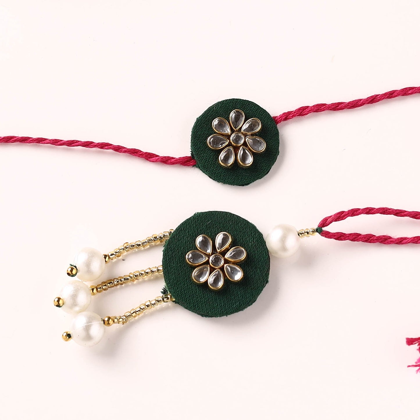 Handmade Kundan & Bead Work Fabart Rakhi with Lumba Set 77