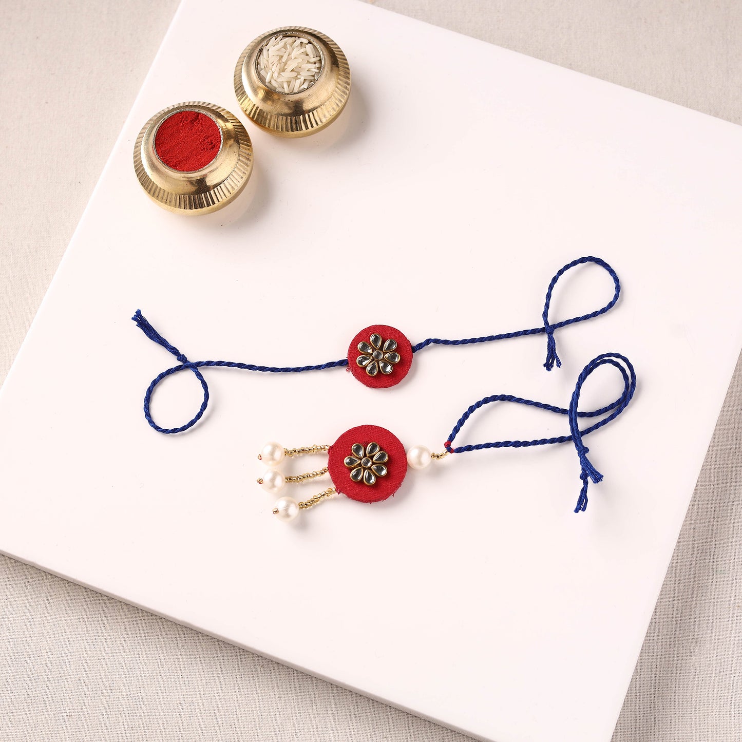 Handmade Kundan & Bead Work Fabart Rakhi with Lumba Set 79