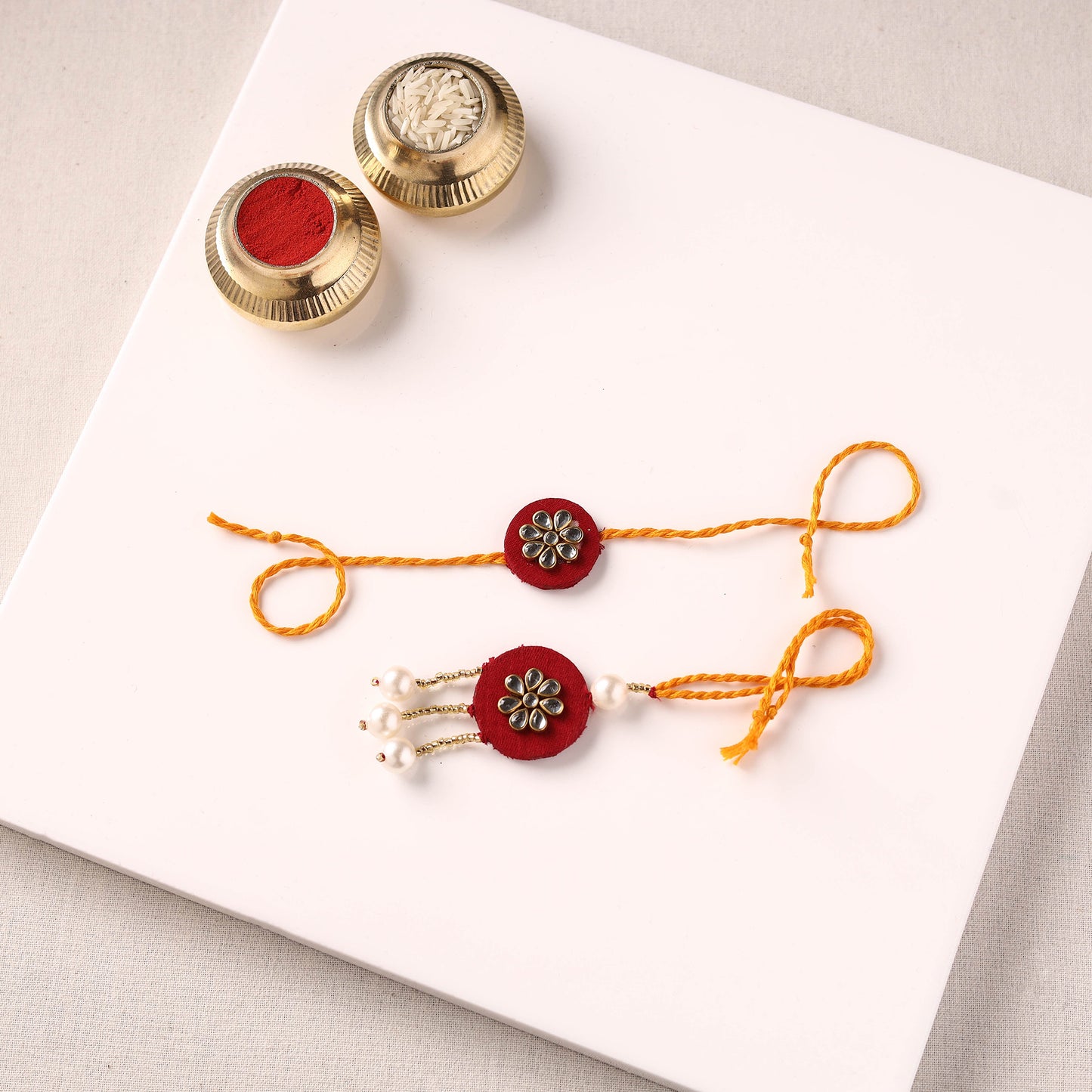 Handmade Kundan & Bead Work Fabart Rakhi with Lumba Set 83`