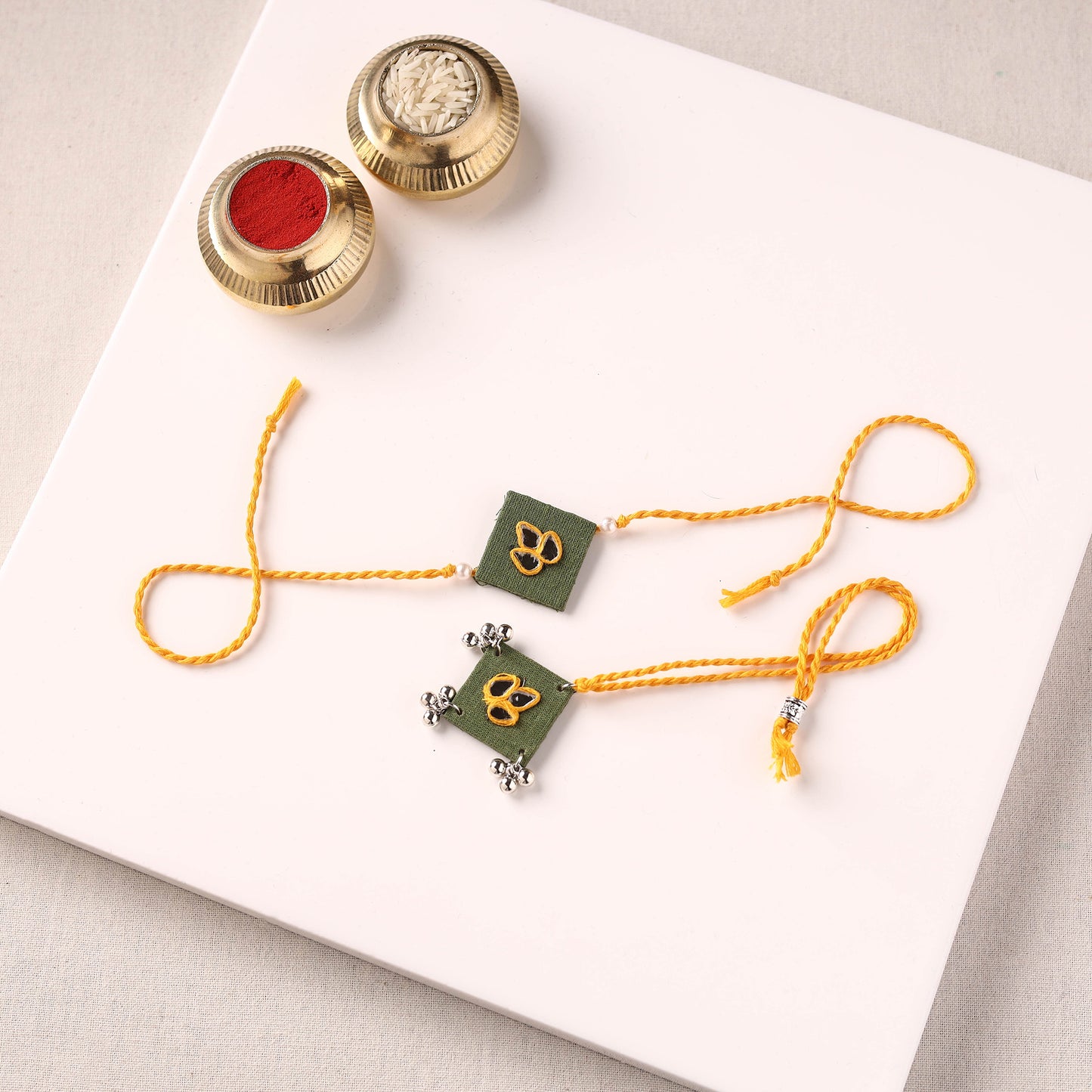 Handmade Thread & Mirror Work Fabart Rakhi with Lumba Set 87
