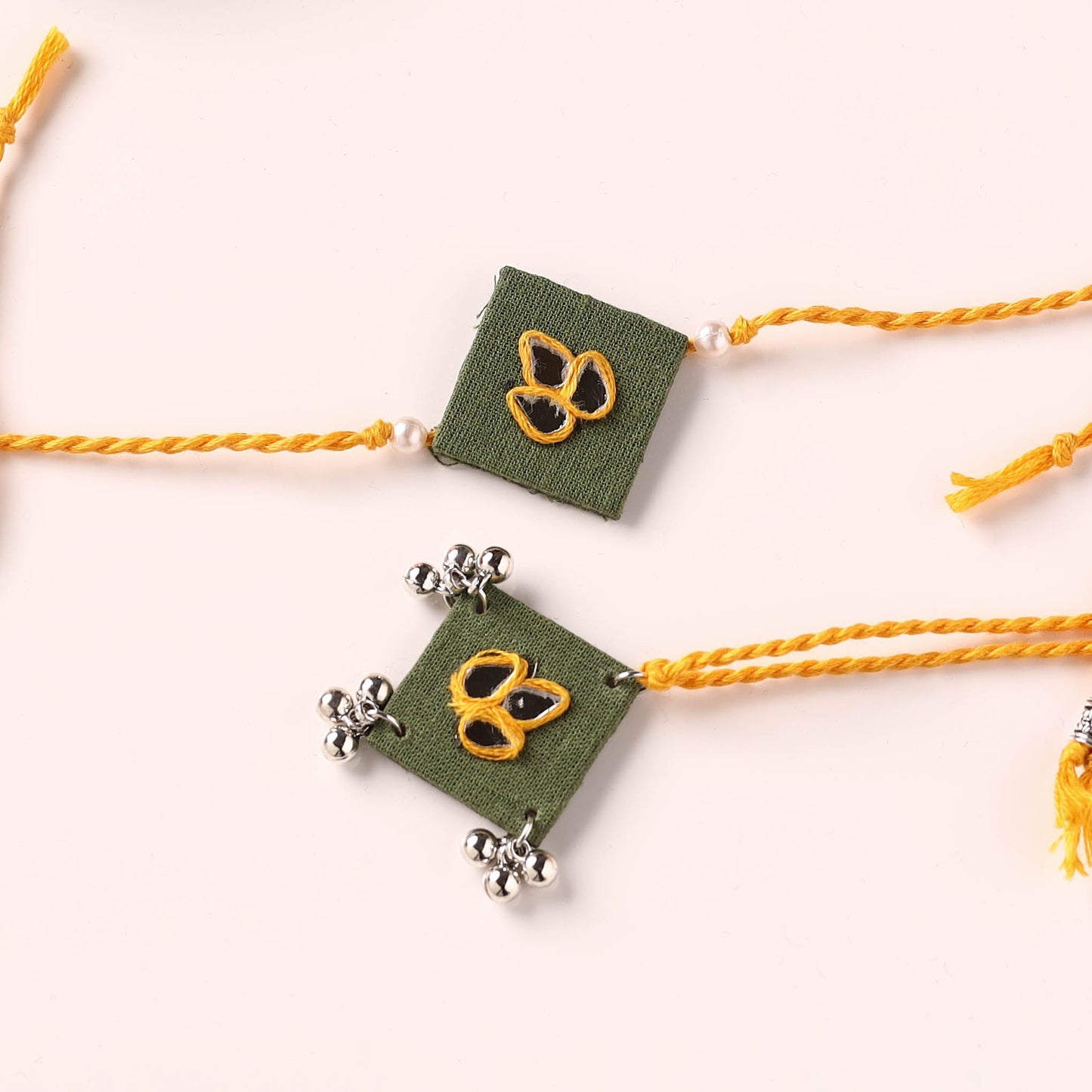 Handmade Thread & Mirror Work Fabart Rakhi with Lumba Set 87