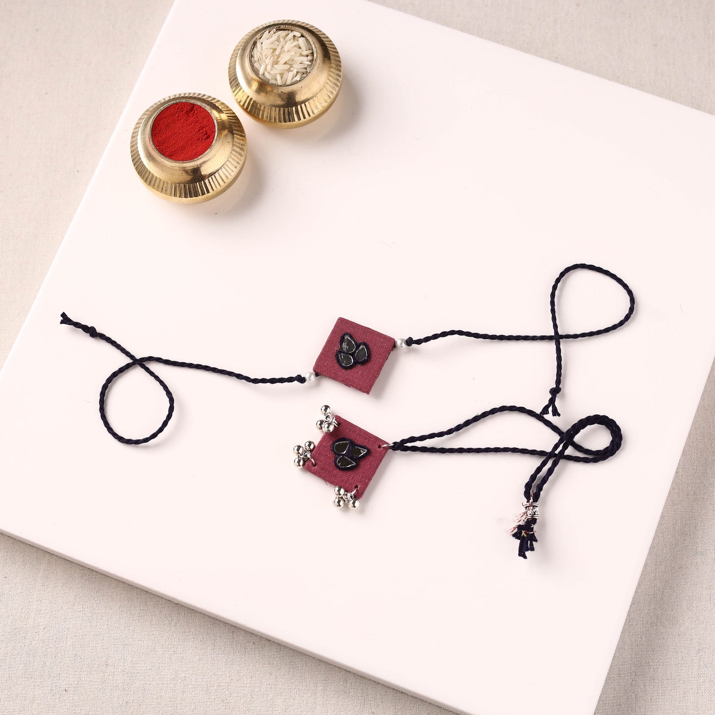 Handmade Thread & Mirror Work Fabart Rakhi with Lumba Set 88
