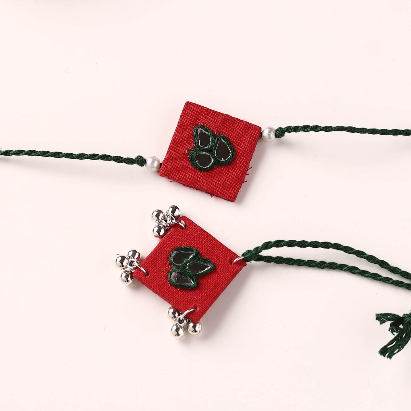 Handmade Thread & Mirror Work Fabart Rakhi with Lumba Set 89