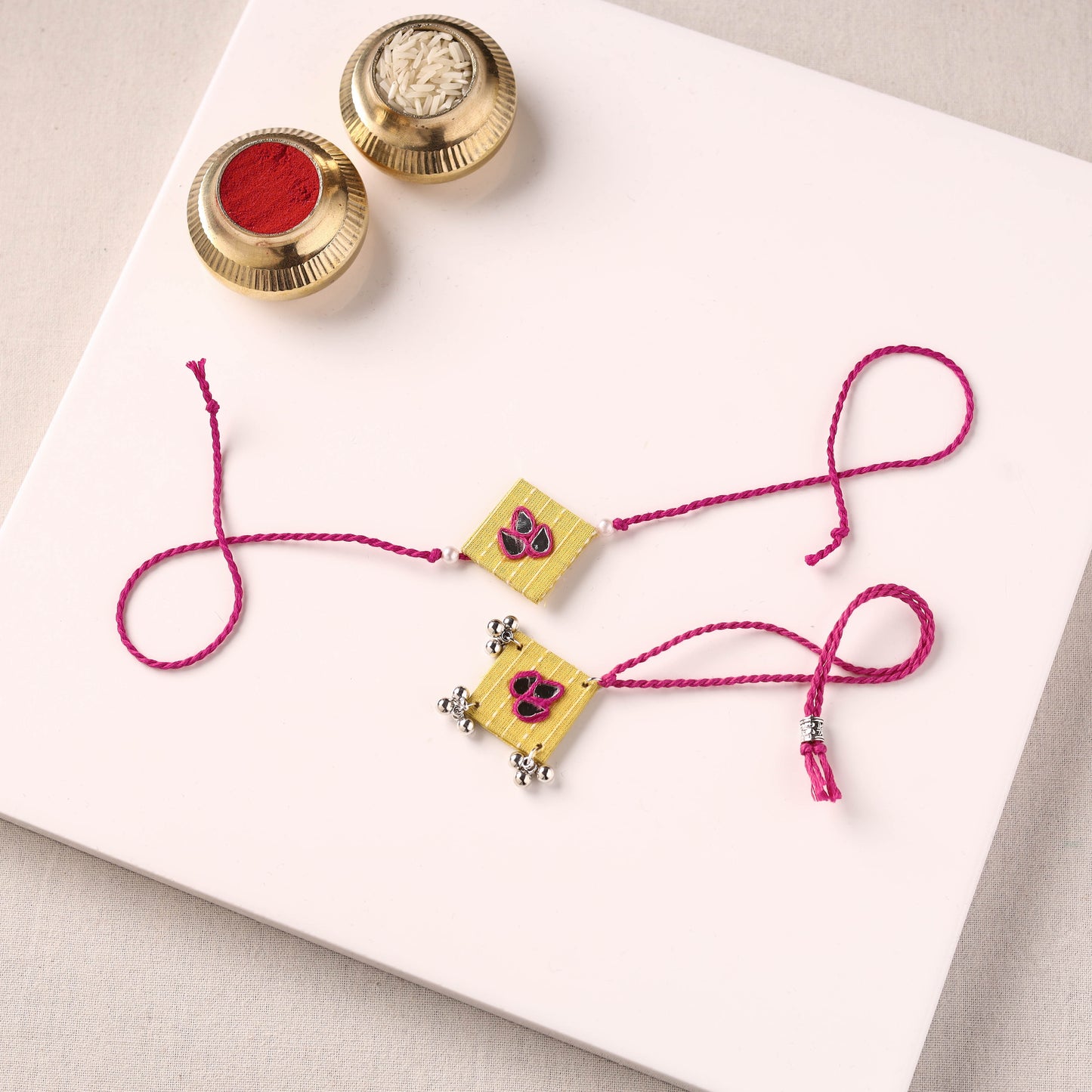 Handmade Thread & Mirror Work Fabart Rakhi with Lumba Set 90