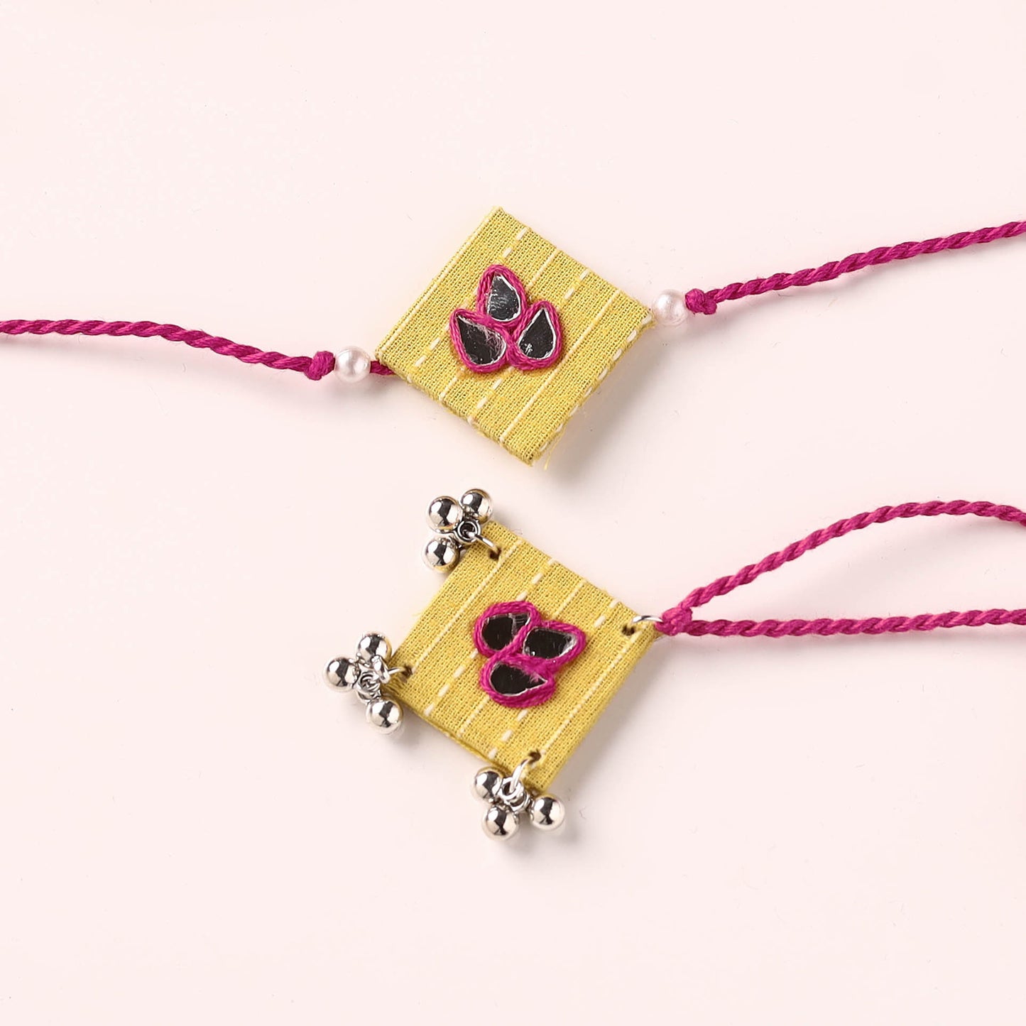 Handmade Thread & Mirror Work Fabart Rakhi with Lumba Set 90