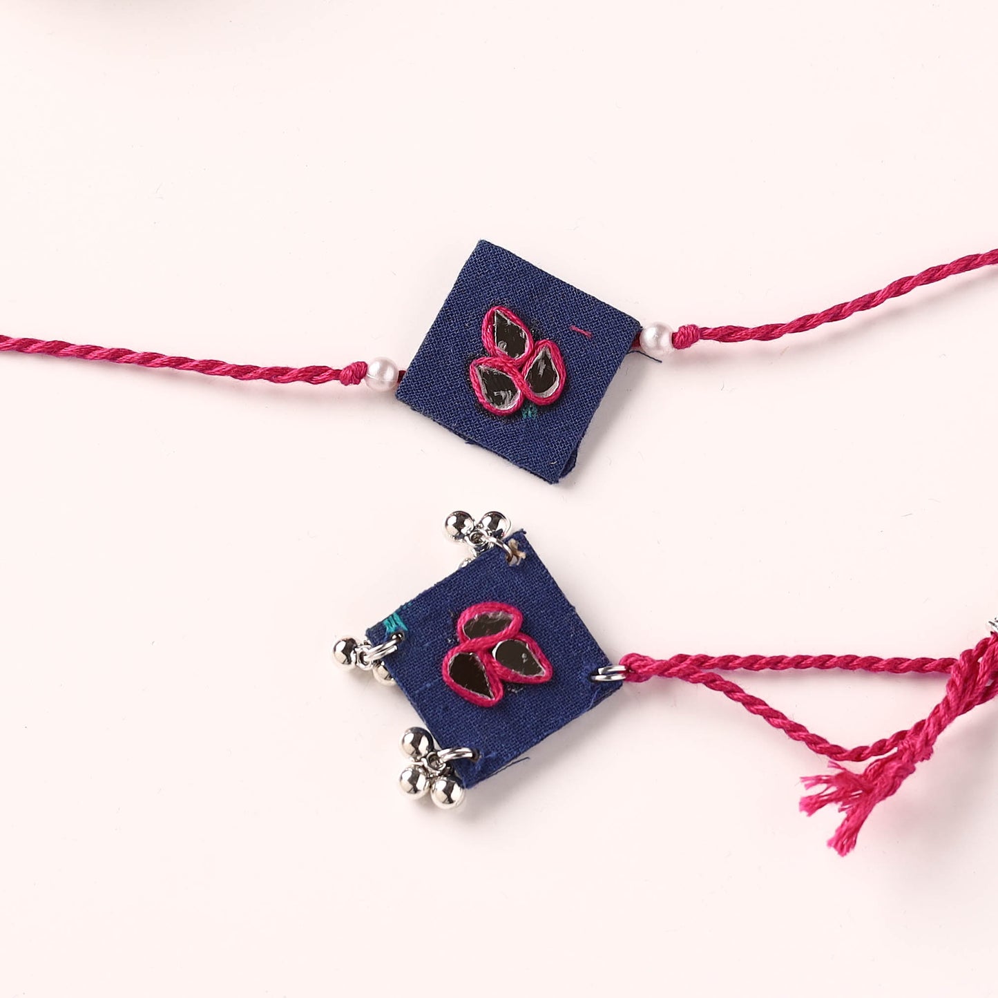 Handmade Thread & Mirror Work Fabart Rakhi with Lumba Set 93