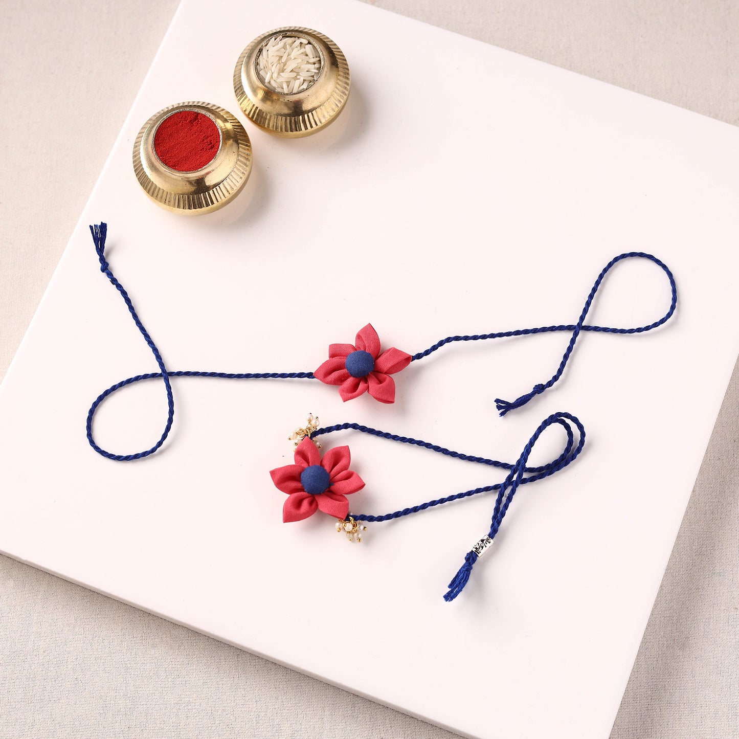 Flower Handmade Fabart Bhaiya Bhabhi Rakhi Set 111