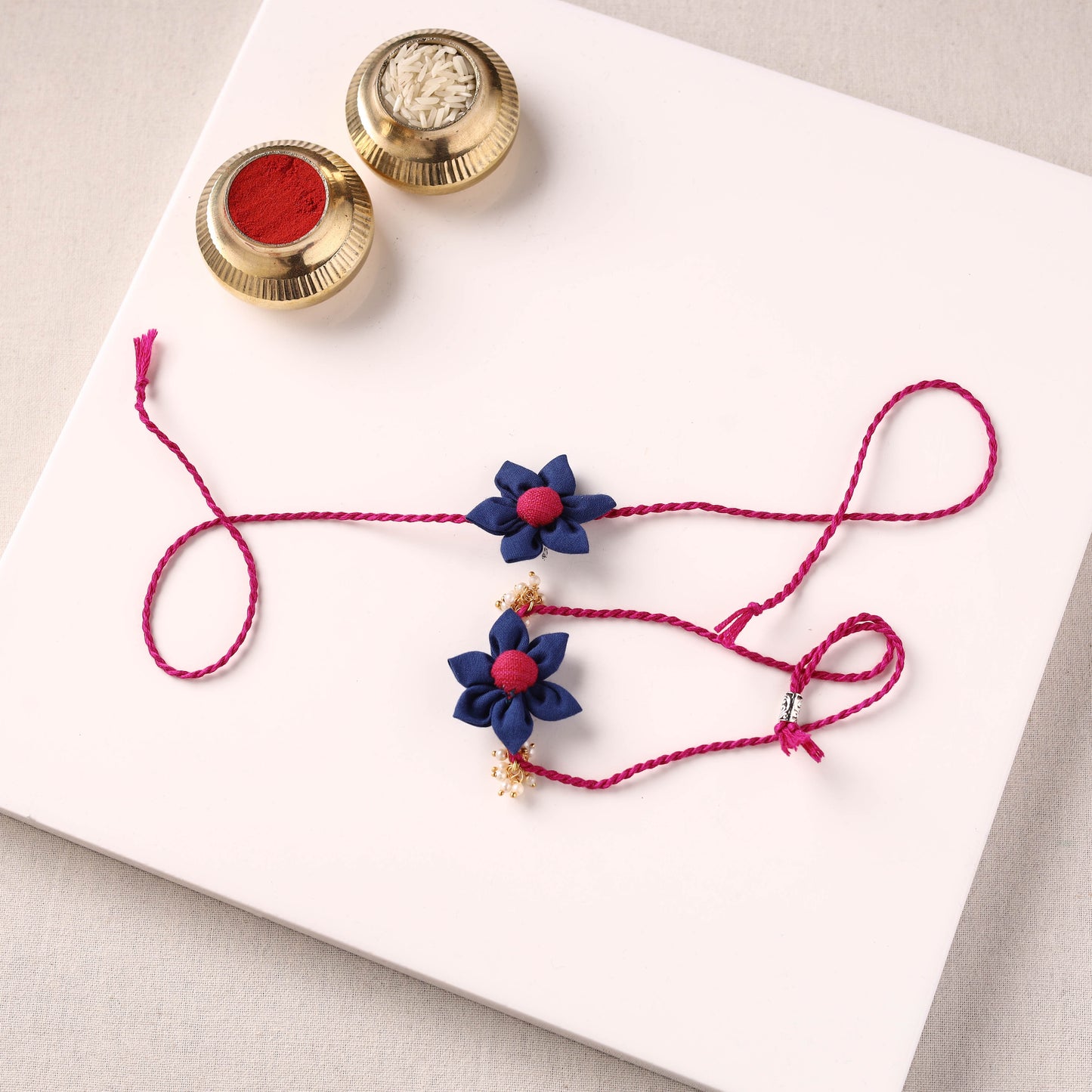 Flower Handmade Fabart Bhaiya Bhabhi Rakhi Set 113