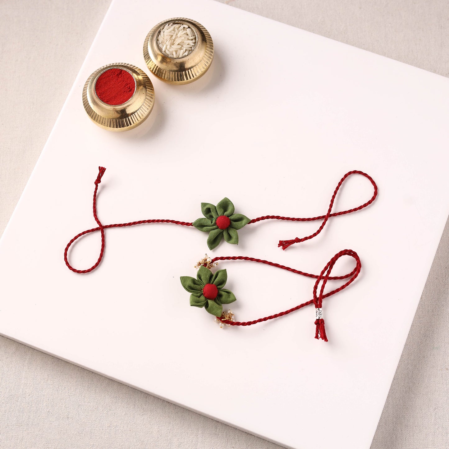 Flower Handmade Fabart Bhaiya Bhabhi Rakhi Set 114