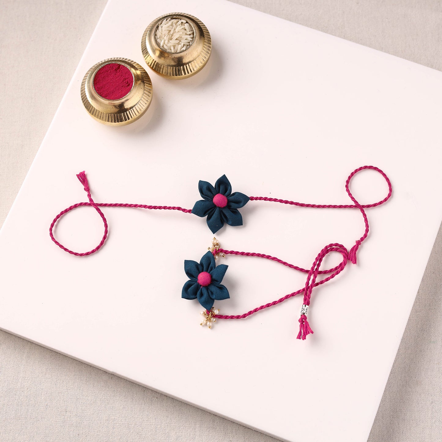 Flower Handmade Fabart Bhaiya Bhabhi Rakhi Set 118