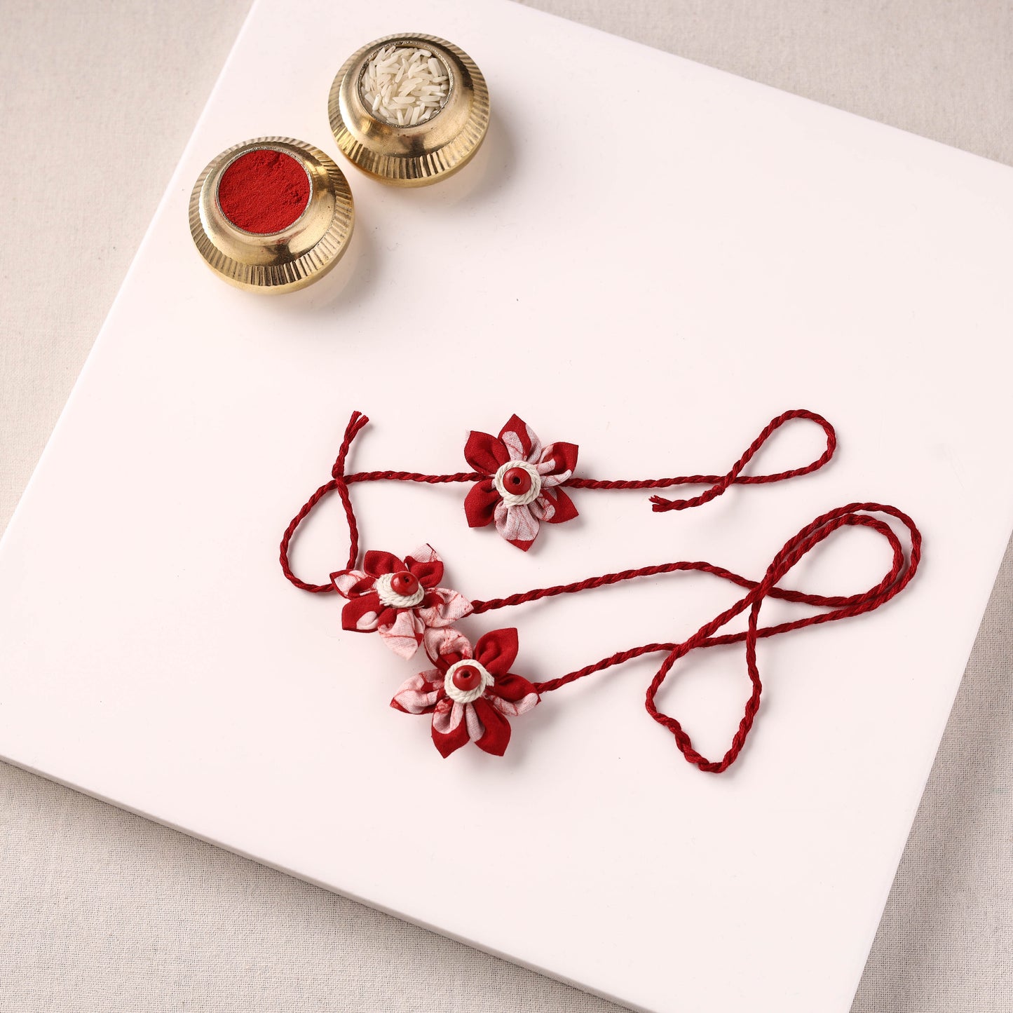 Flower Handmade Thread Work Fabart Rakhi with Lumba Set 123