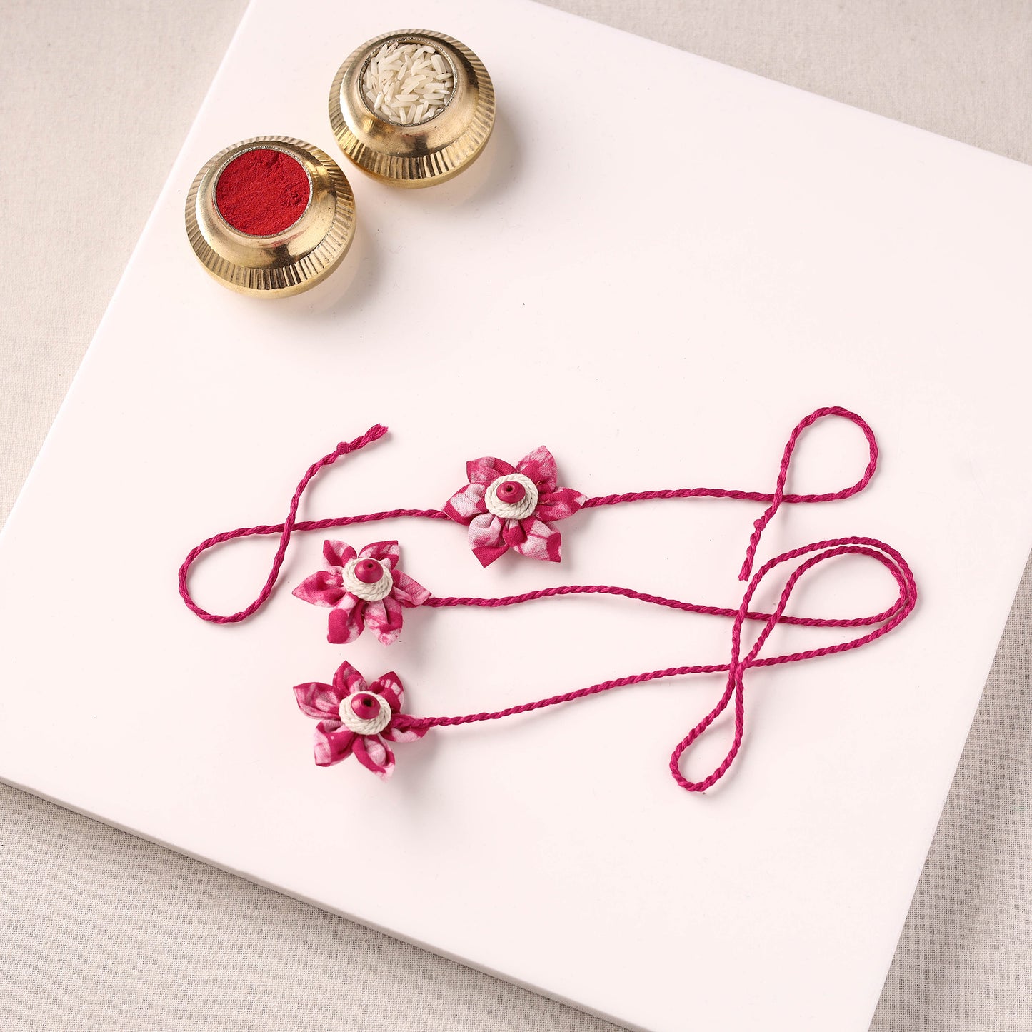 Flower Handmade Thread Work Fabart Rakhi with Lumba Set 126