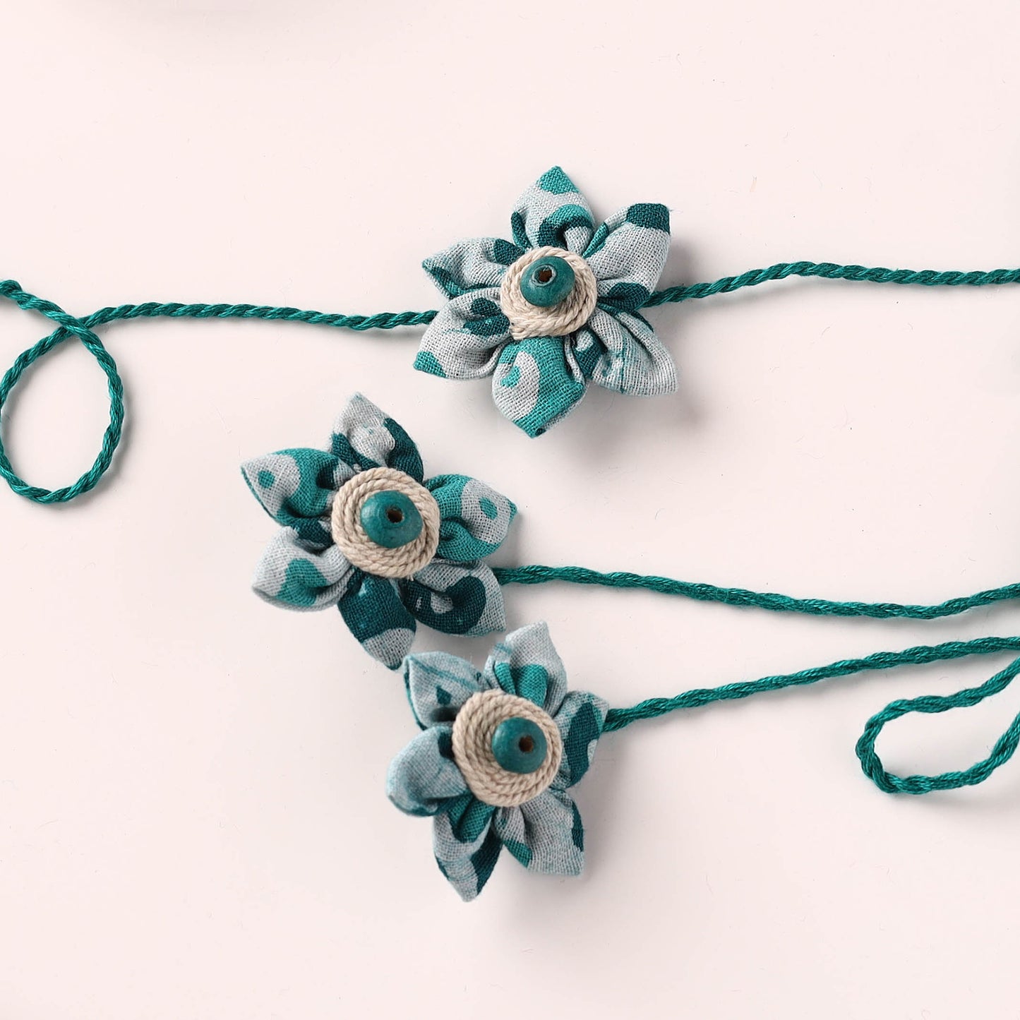 Flower Handmade Thread Work Fabart Rakhi with Lumba Set 128