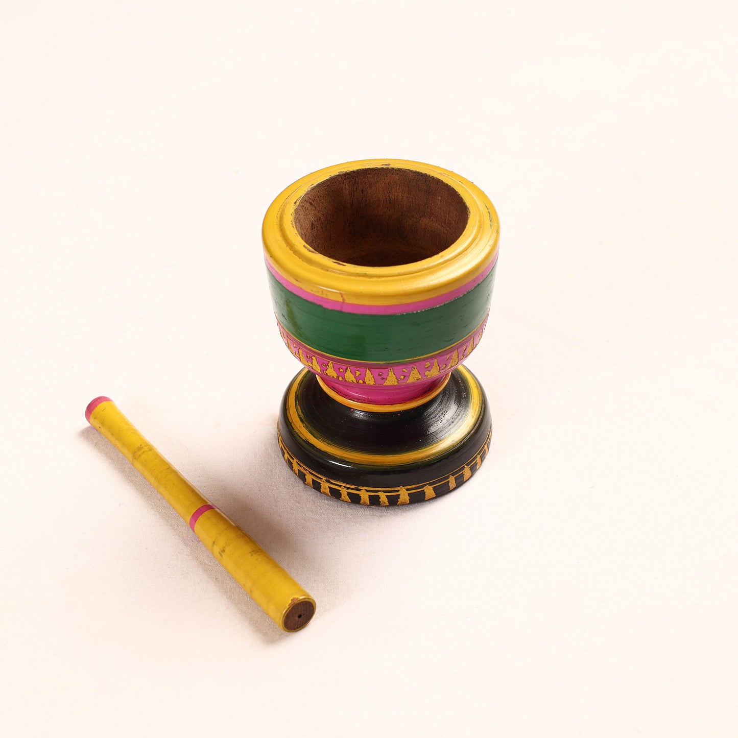 Handmade Lacquered Wooden Mortar & Pestle Set - Big