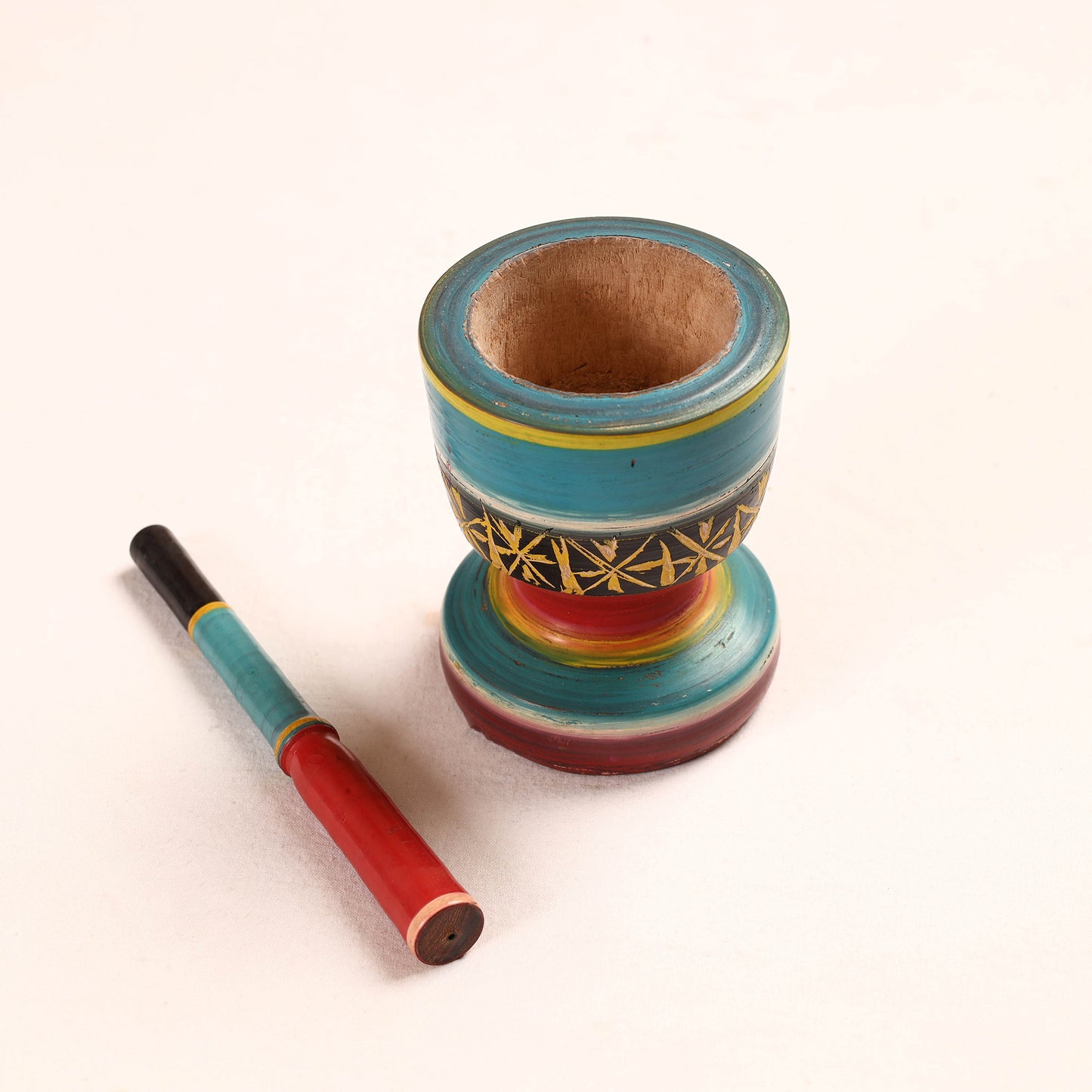 Handmade Lacquered Wooden Mortar & Pestle Set - Big