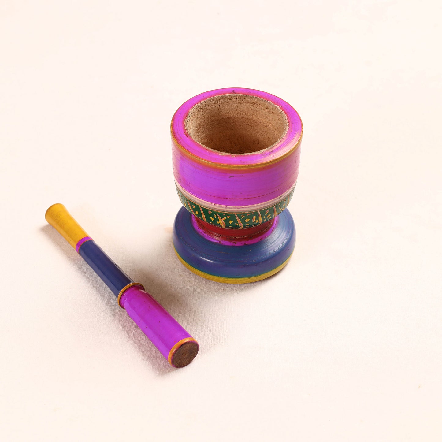 Handmade Lacquered Wooden Mortar & Pestle Set - Big