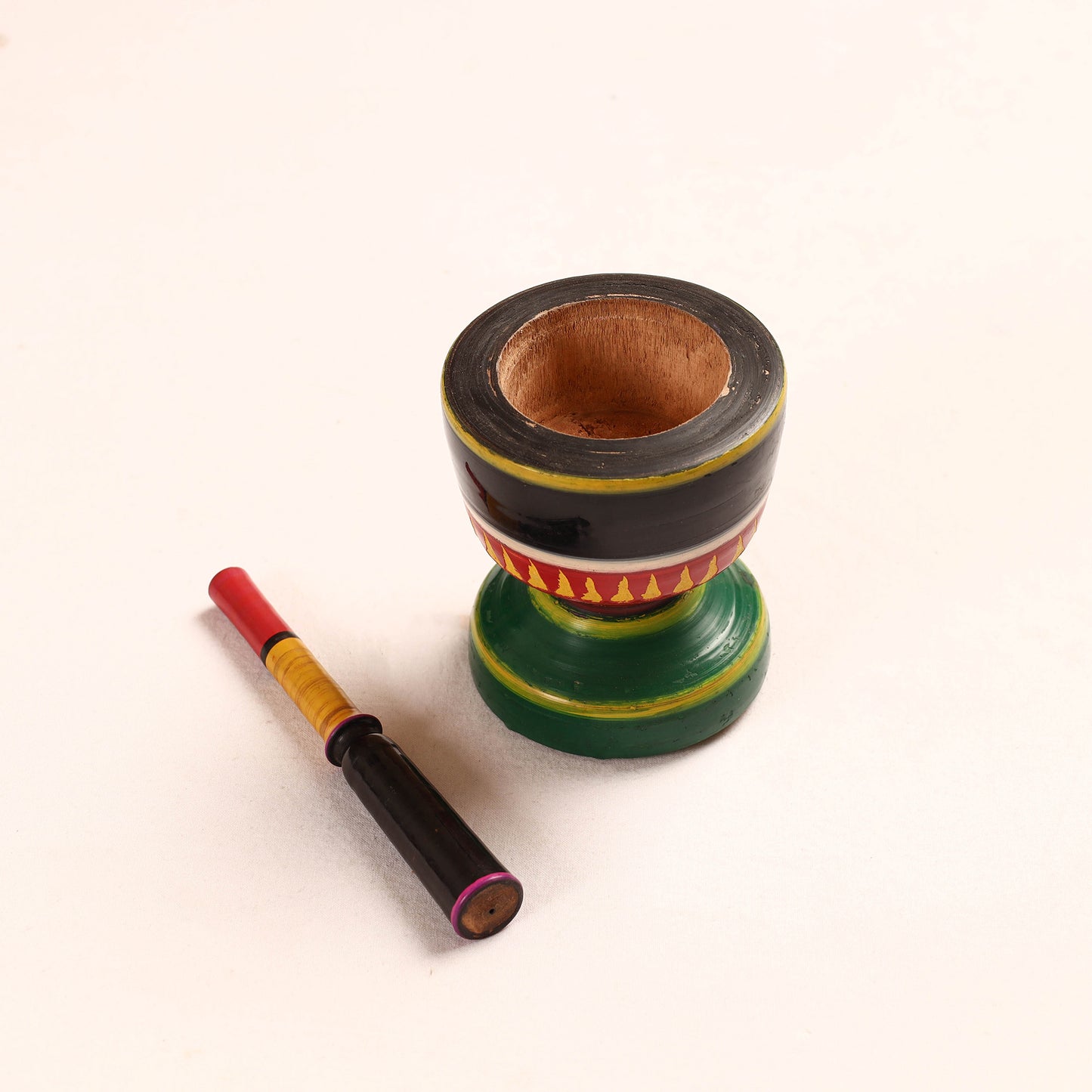 Handmade Lacquered Wooden Mortar & Pestle Set - Big