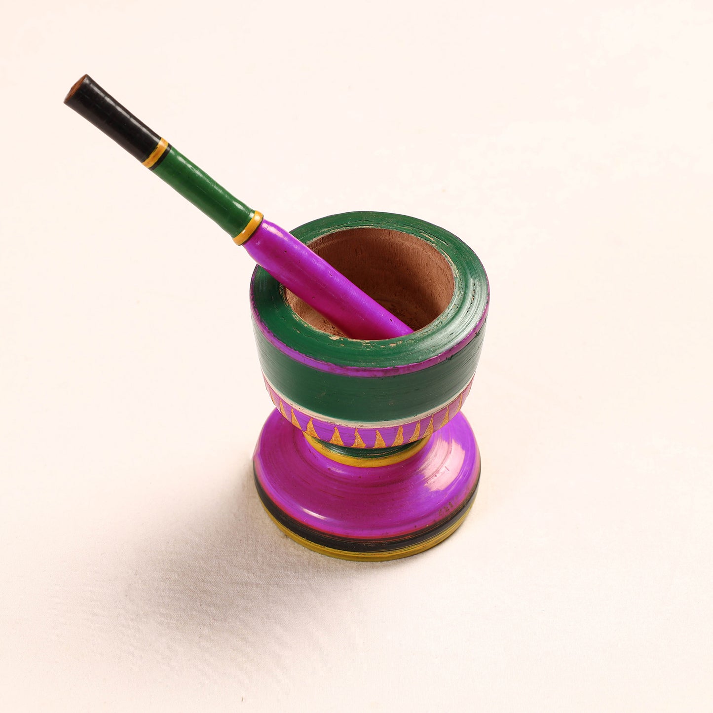 Handmade Lacquered Wooden Mortar & Pestle Set - Big